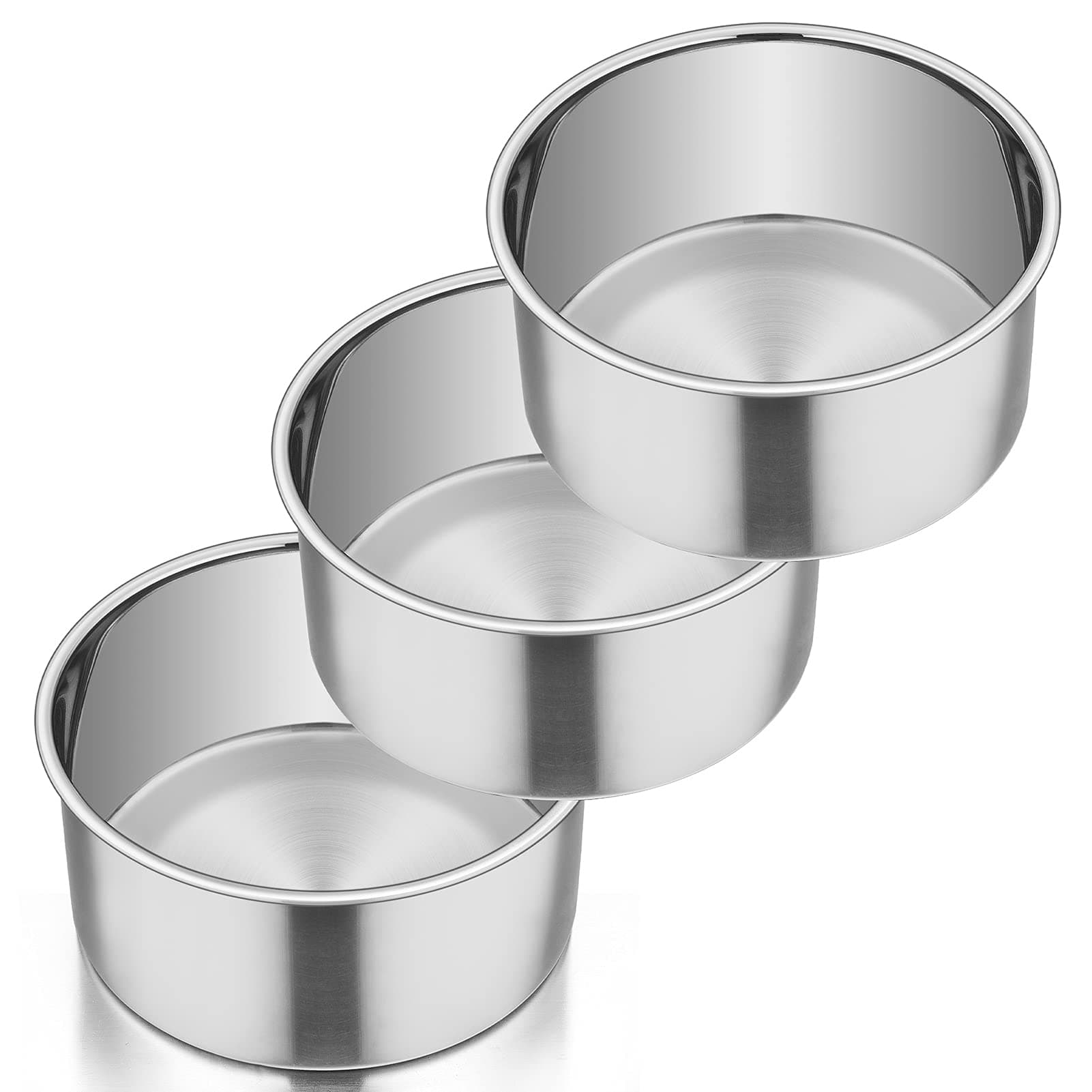 Homikit 6 Inch Cake Tin Set of 3, Stainless Steel Round Cake Mould Deep Cake Pan for Baking, Ideal for Layer Cakes/Birthday/Wedding/Christmas, One Piece Design & Mirror Finished, Dishwasher Safe