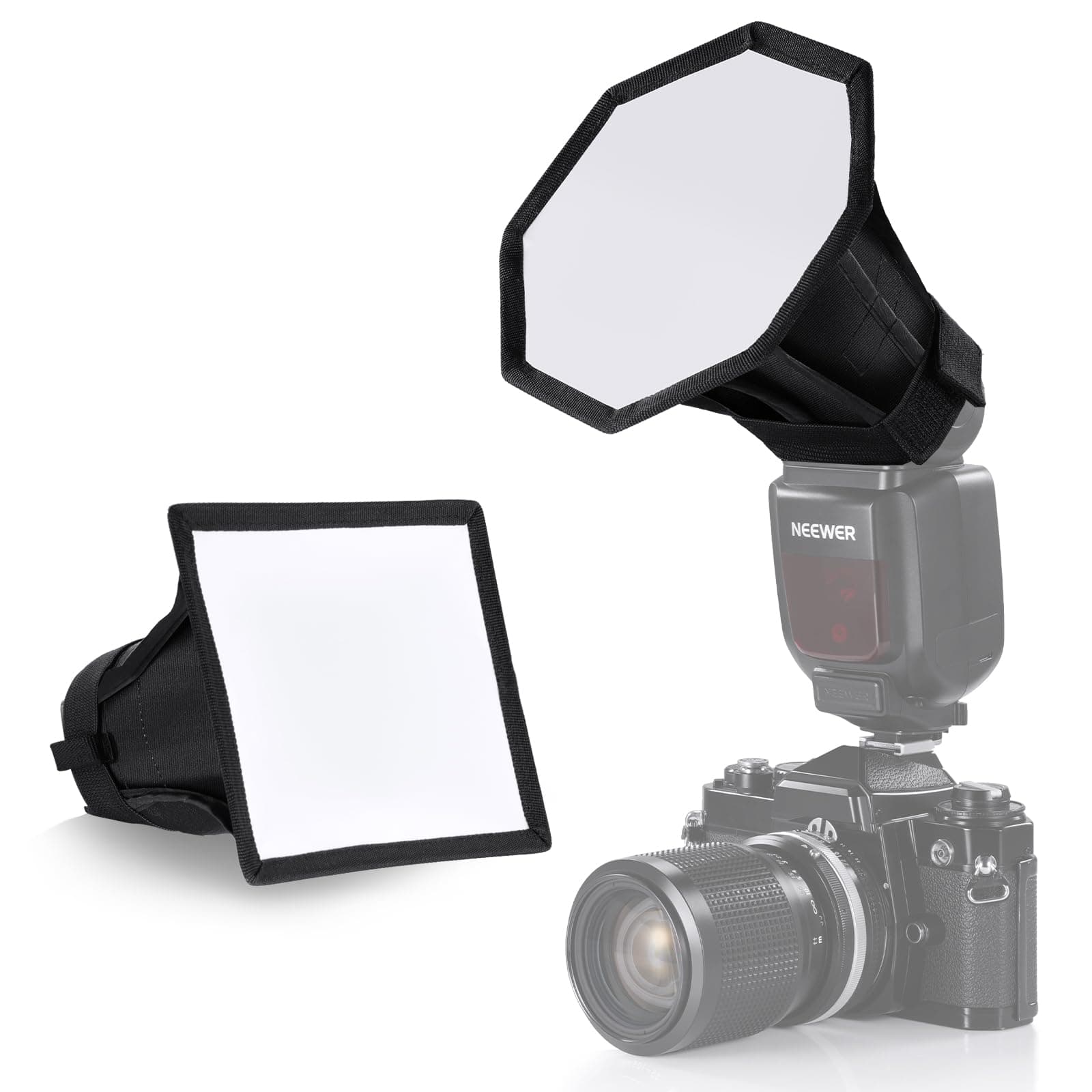 Upgraded Flash Diffuser Speedlight Softbox Collapsible 2 Pack, (5.9"/15cm Octagon, 6"x5" Rectangular) for Z2 Z1 V1 Round Head Flashes and Compatible with Godox Sony Nikon Canon Flash, NS5P