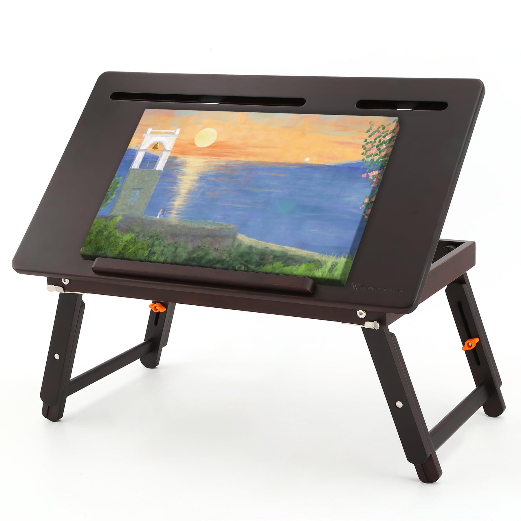 Drawing Table Foldable Drafting Desk with Adjustable Height & Angle Bamboo Drawing Board Easel with Tablet and Phone Slots for Painting, Drafting, Writing, Reading