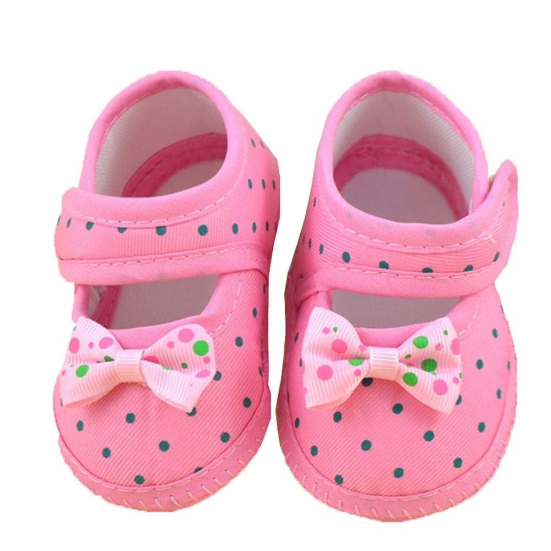 DZT1968 Baby Girl Cloth Soft Sole Round Dot Prewalker Mary Jane Shoes With Bowknot