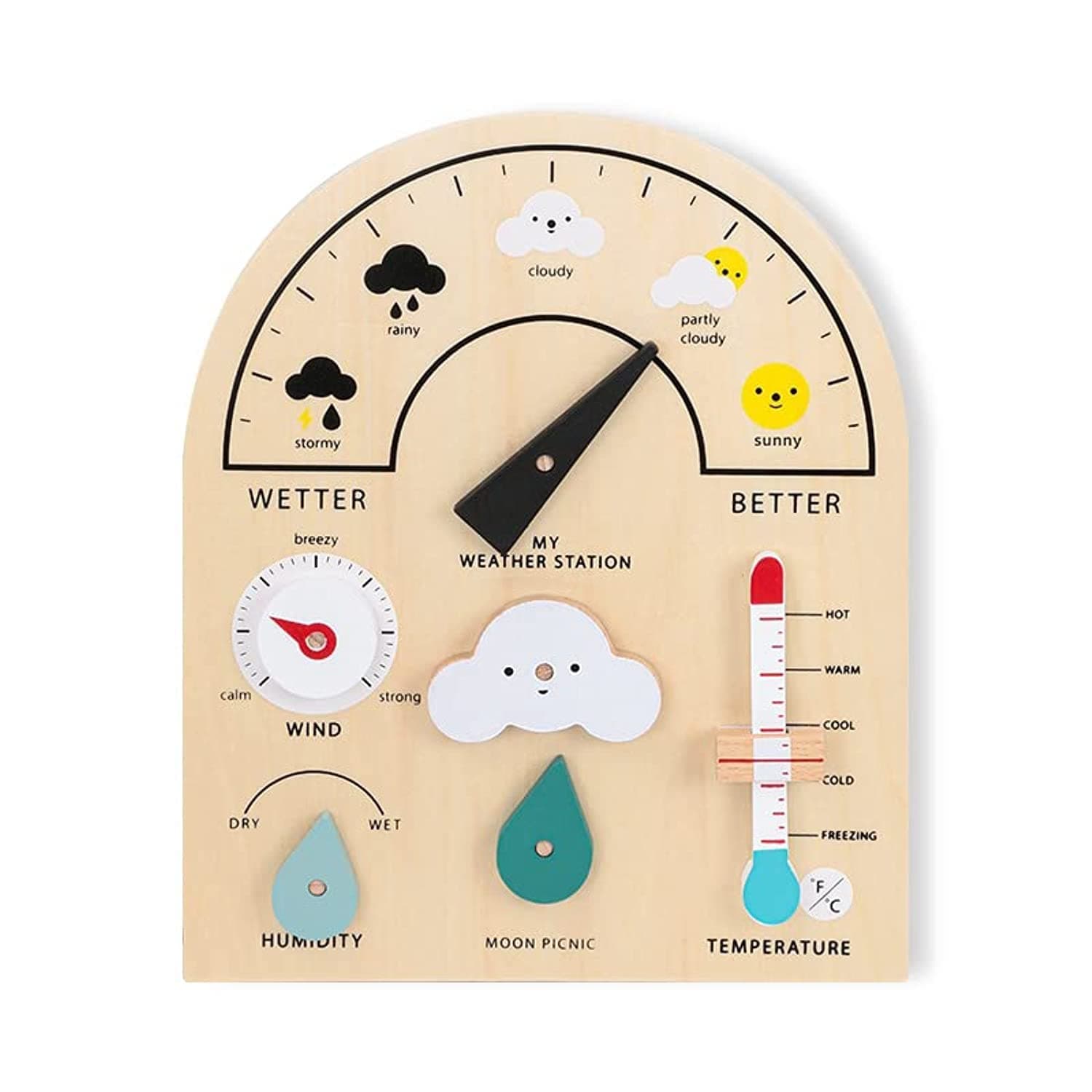 Alyasameen Weather Station Toys Early Educational Teaching Station Toy for Parent-children Interaction Play and Climate Learning Wooden Weather Board for Kids