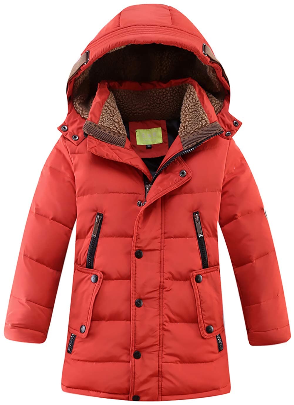 LISUEYNE Big Boys’ Hooded Down Coat Mid-Long Winter Puffer Jacket for Kids Red