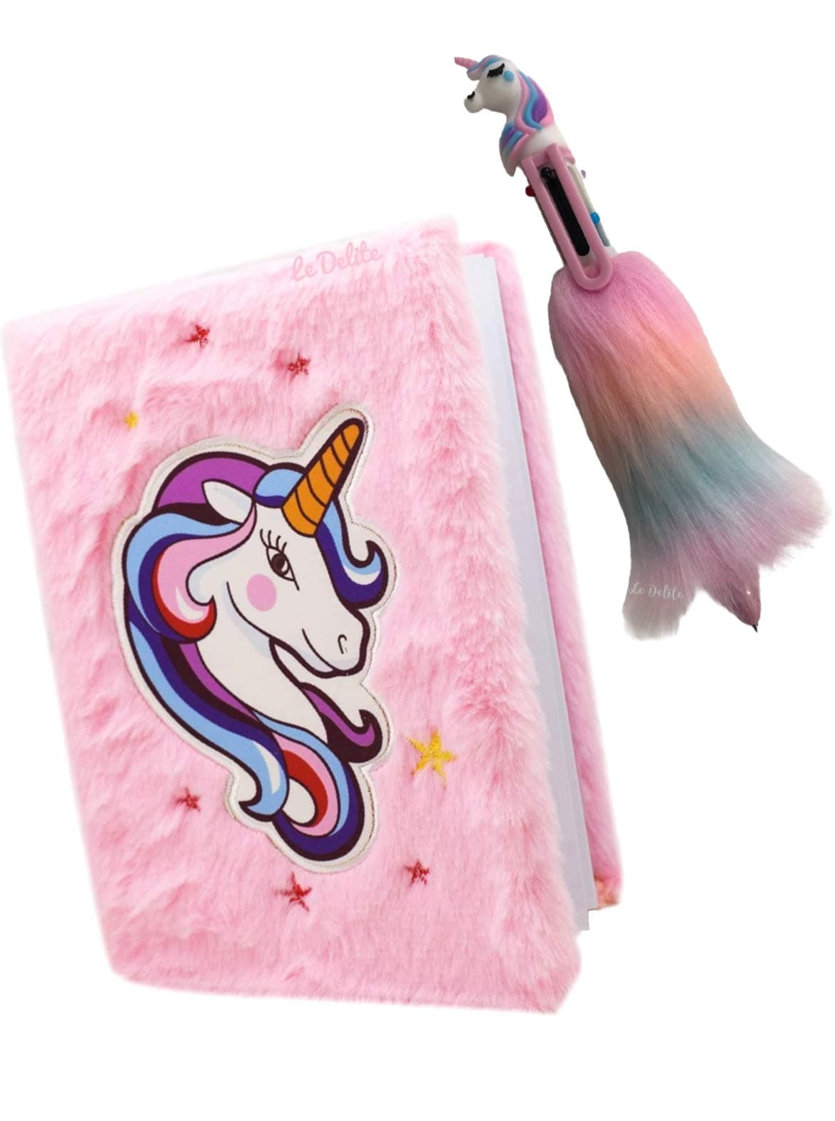 Le Delite Unicorn Fur Diary with Pen/Cute Unicorn Fur Notebook Diary for Girls Birthday Party Unicorn Plush Diary with Pen/Feather Diary for Girls/Fur Pen 6in1 (Diary with Pen)