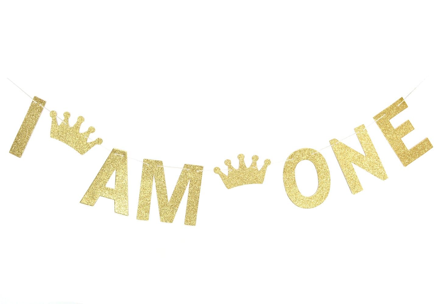 OnePartyI AM ONE Gold Glitter Banner-Happy First 1st Birthday Party Decor