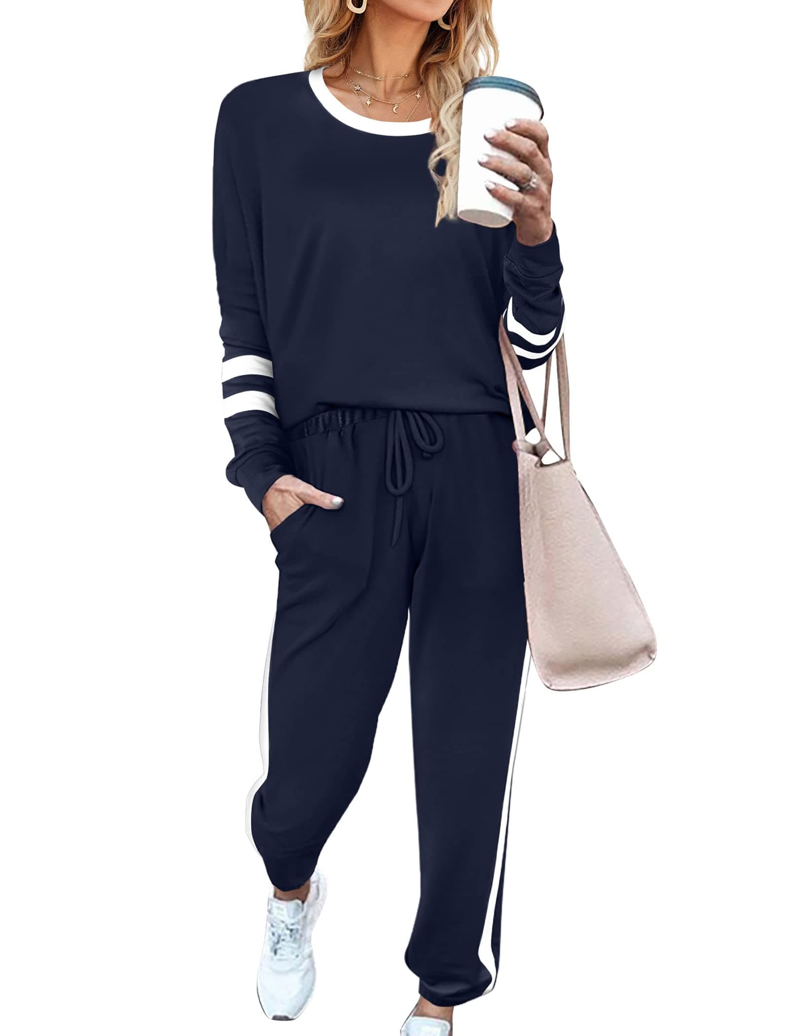 AloodorSweatsuit for Women 2 Piece Outfits for Womens Crewneck Sweatshirts Pullover