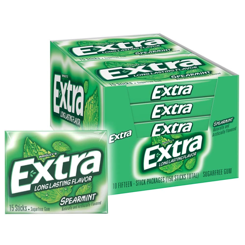 Wrigleys Extra Spearmint Sugarfree Chewing Gum Box Of 10 x 15 Stick Packs