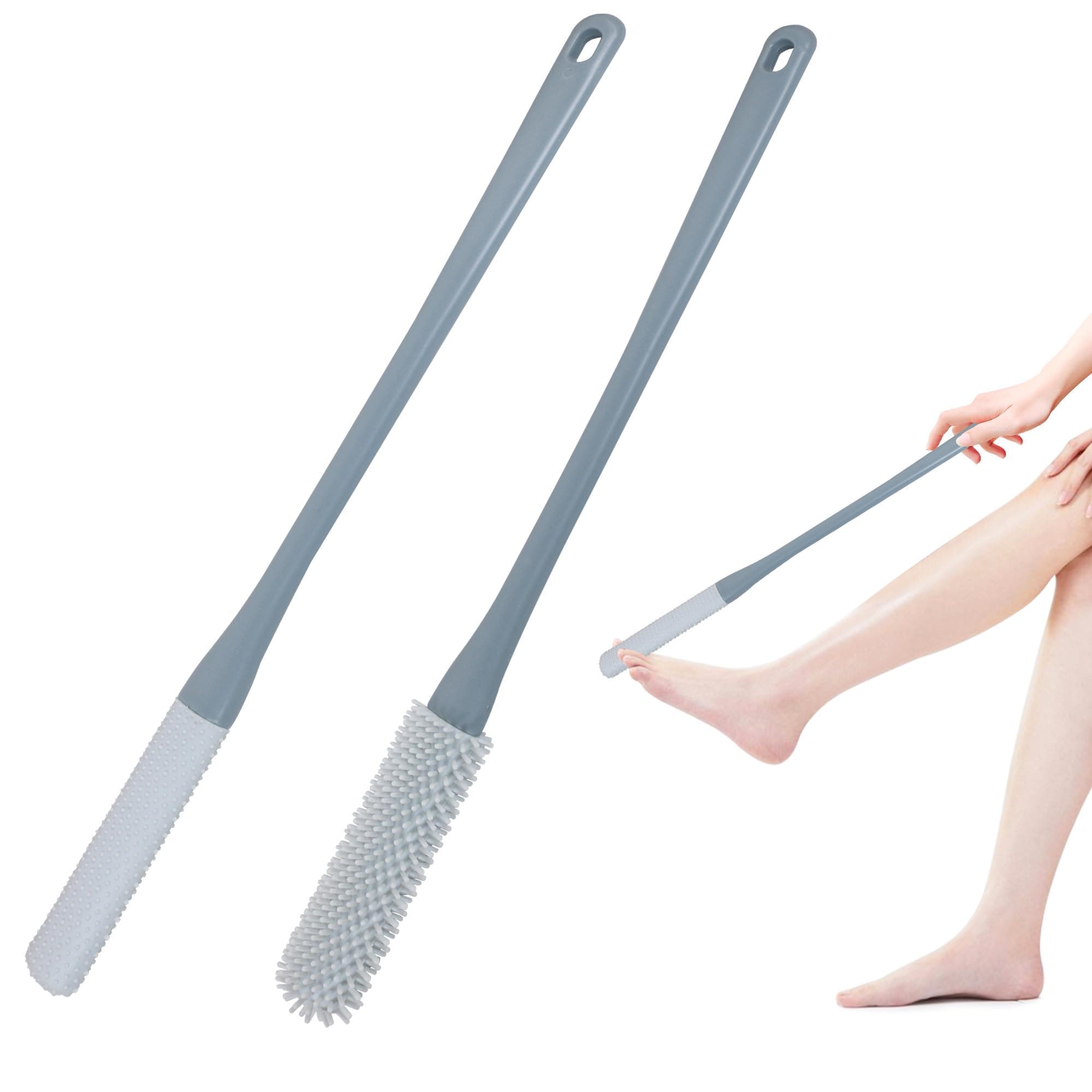 OWIIZI Toe Cleaning Brush 15.7" Foot Scrubber in Shower with Long Handle Silicone Gap Brush Between Toes Cleaner Soft Feet Care Scrub for Seniors,Elderly, Men and Women- 2Pack
