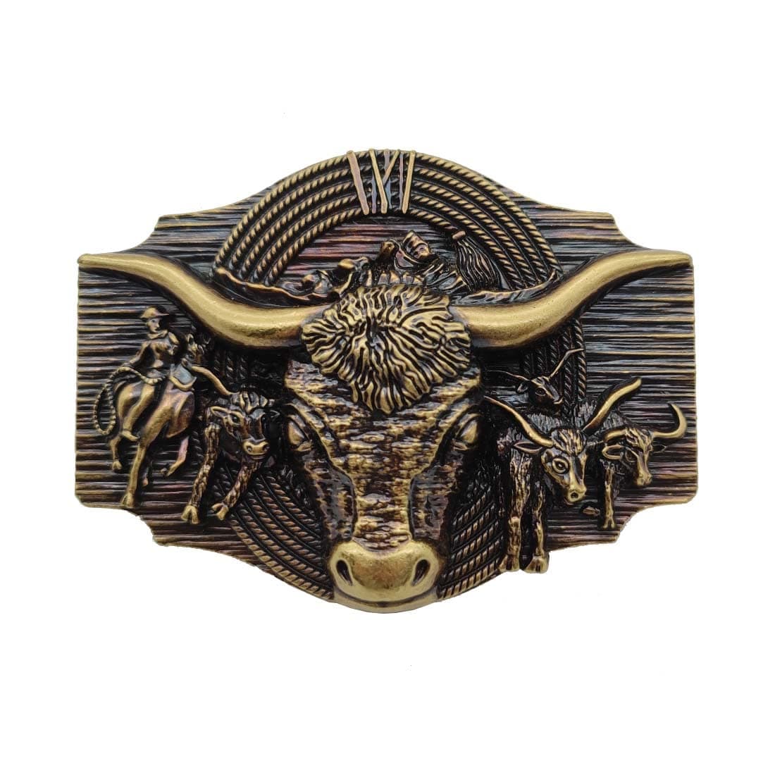 Xwest Silver Longhorn Texas Bull Belt Buckle Cowboy Western Buckles 1.5 INCH Gold 43237-2