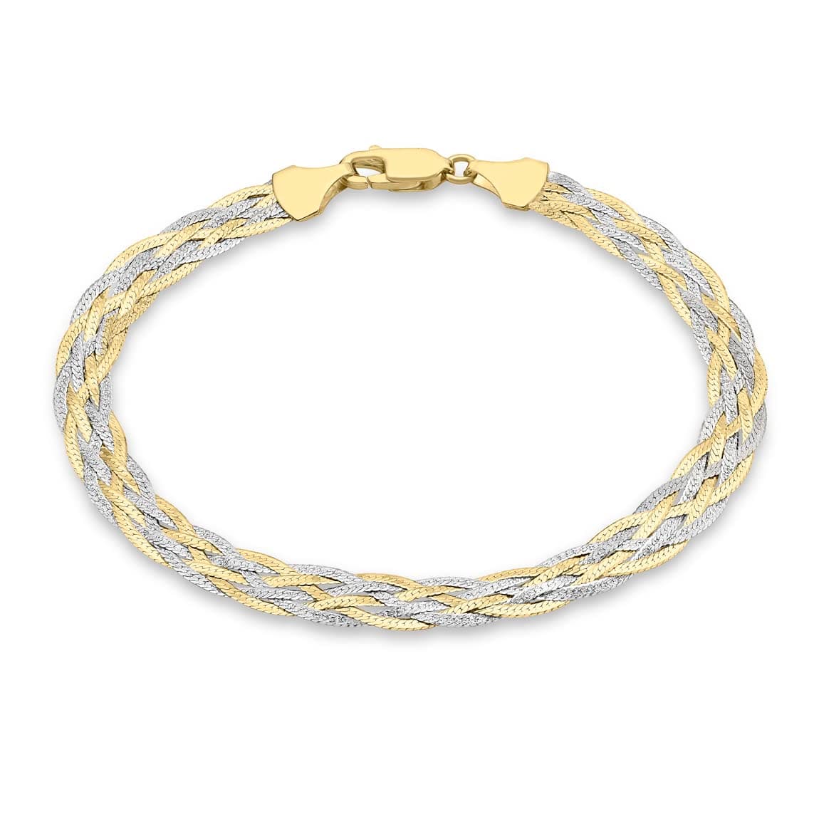 Women's 9 ct Gold Three Colour Five Plait Herringbone Bracelet of Length 18 cm