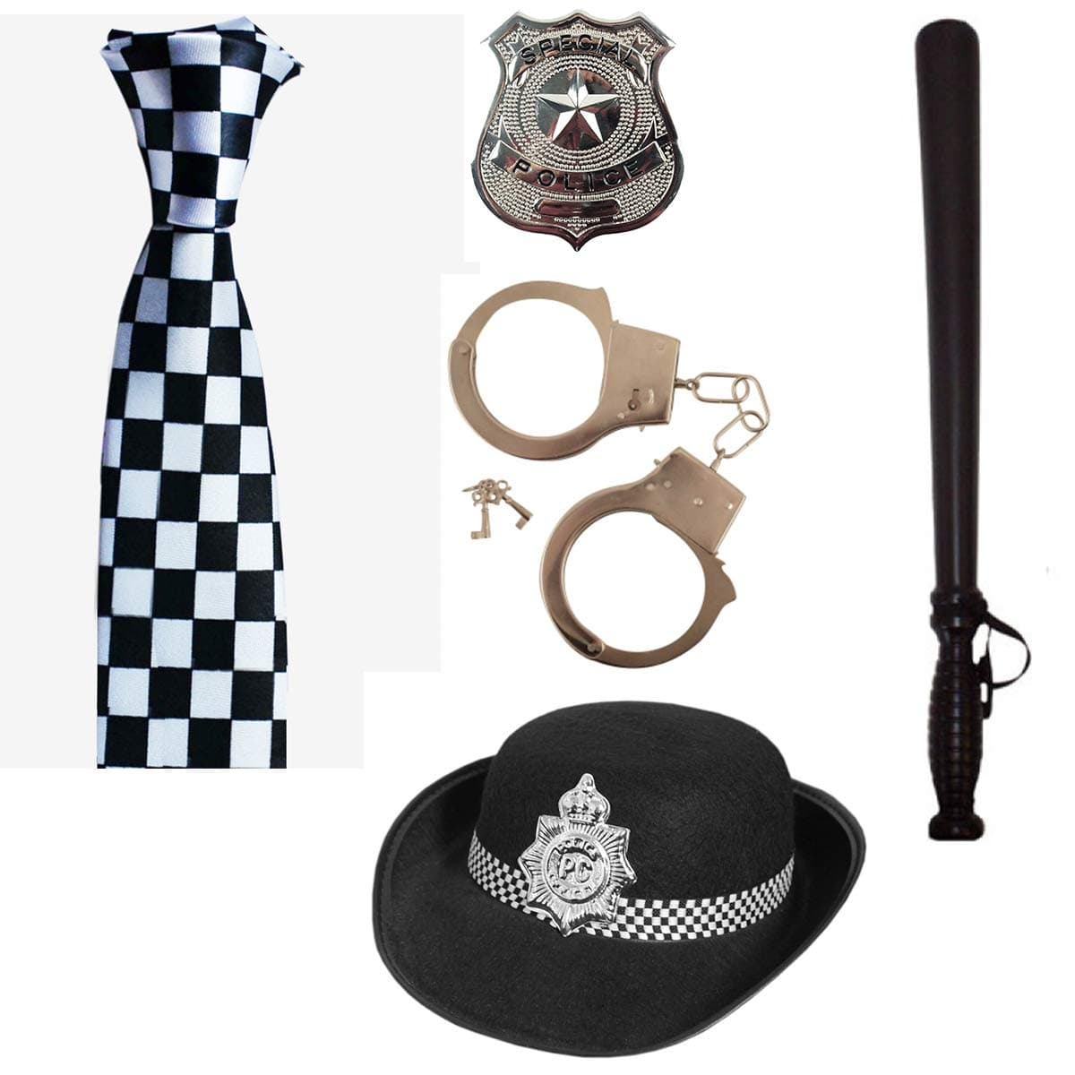 World OF Toys British WPC Police Cop Woman Hat Tie Badge Truncheon Cuffs Fancy Dress 5Pc Set BY (WOT)