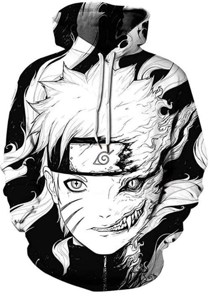 AMOMA Unisex Realistic Anime Hoodie Naruto Uchiha Kakashi Cosplay 3D Print Pullover Hooded Sweatshirt(L/XL,Naruto)