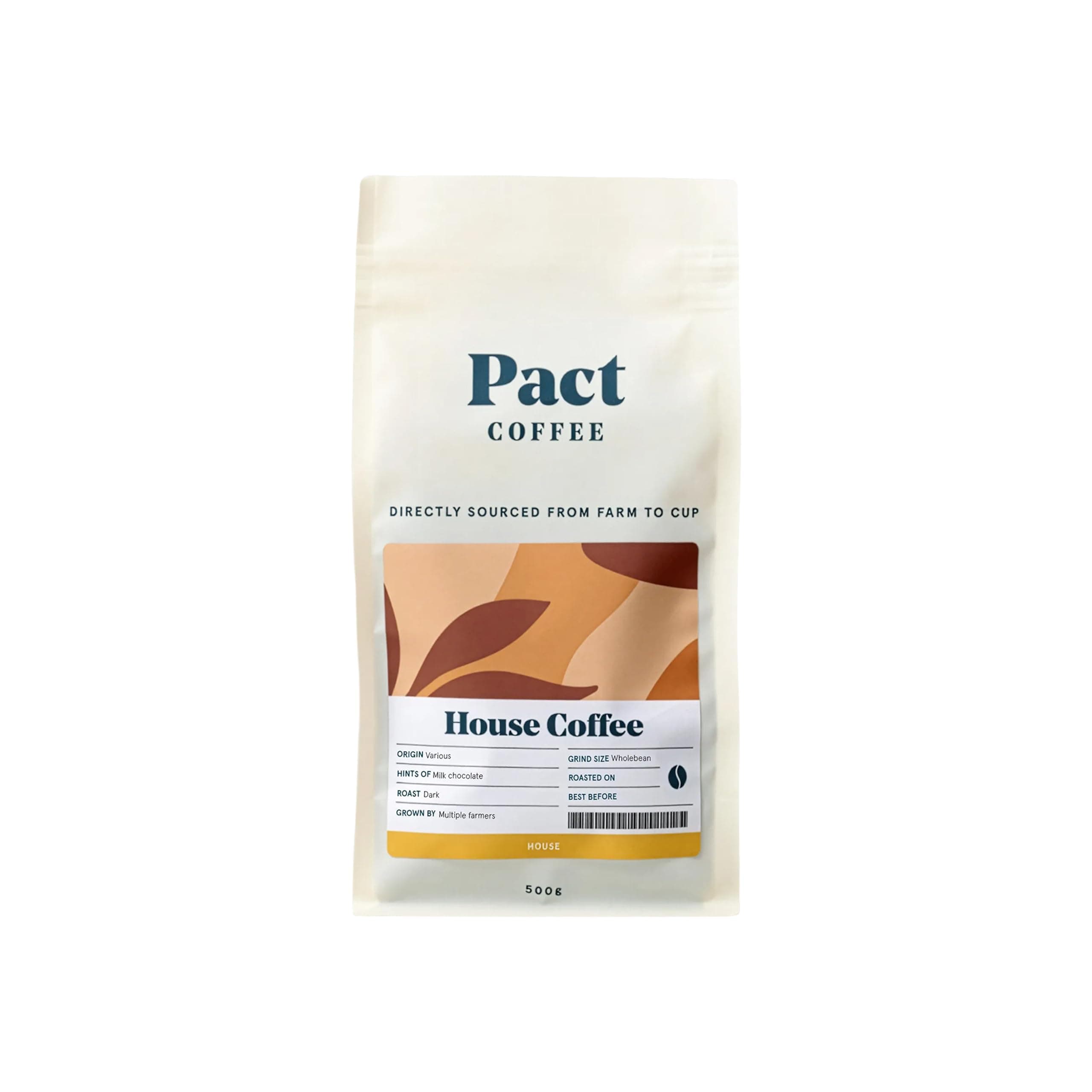 Pact House Coffee, 500g, Wholebean, Dark & Rich Roast, Ethically Sourced, Freshly Roasted, Whole Coffee Beans