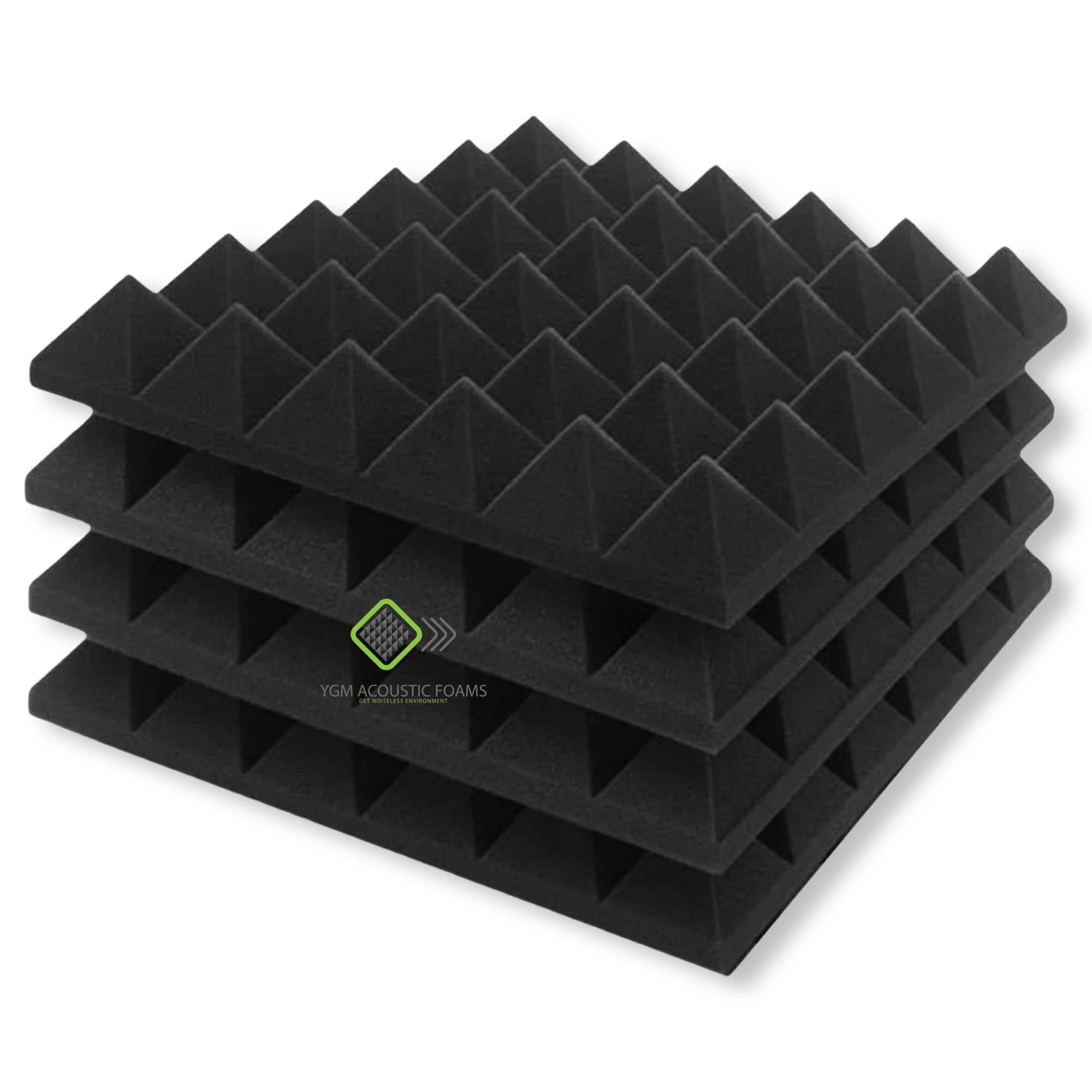YGM Acoustic Foams® Pyramid Acoustic Panels 12" X 12" X 2", 38 Kg/m³ Premium Grade Studio Noise, Echo Reduction and Absorption, 3D Structure (Charcoal Black) (Set of 4)