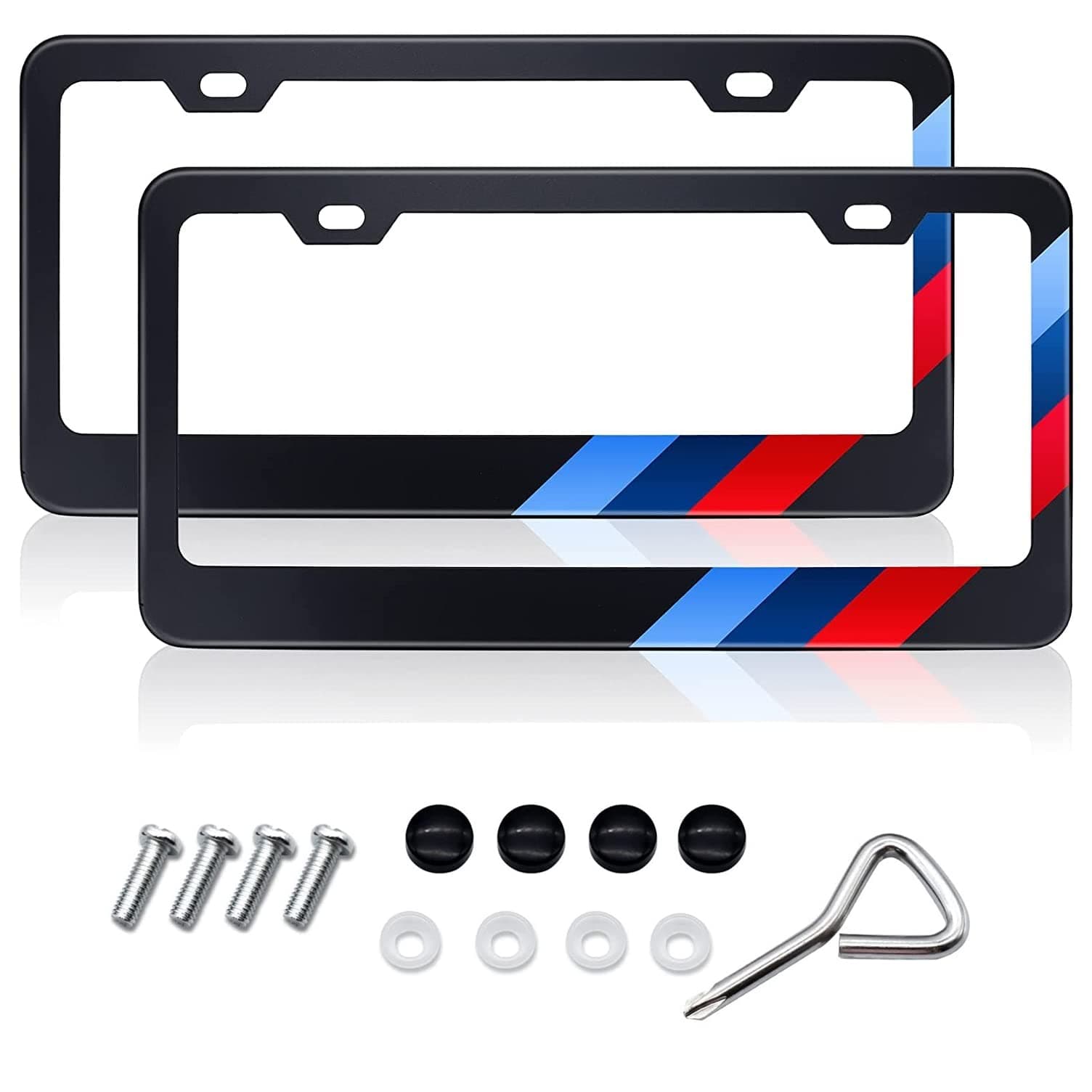 GZSH 2 PCS Matte License Plate Frames for BMW Aluminum Alloy 3 Color License Plate Cover Holder fits for All BMW License Plates Sports Logo Universal License Plate Covers for Front and Rear Car Tags