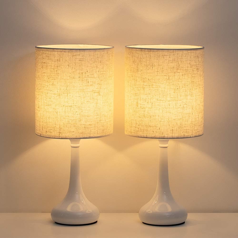 HAITRAL Modern Table Lamps - Bedside Desk Lamps Set of 2, Nightstand Lamps for Bedroom, Living Room, Office - White
