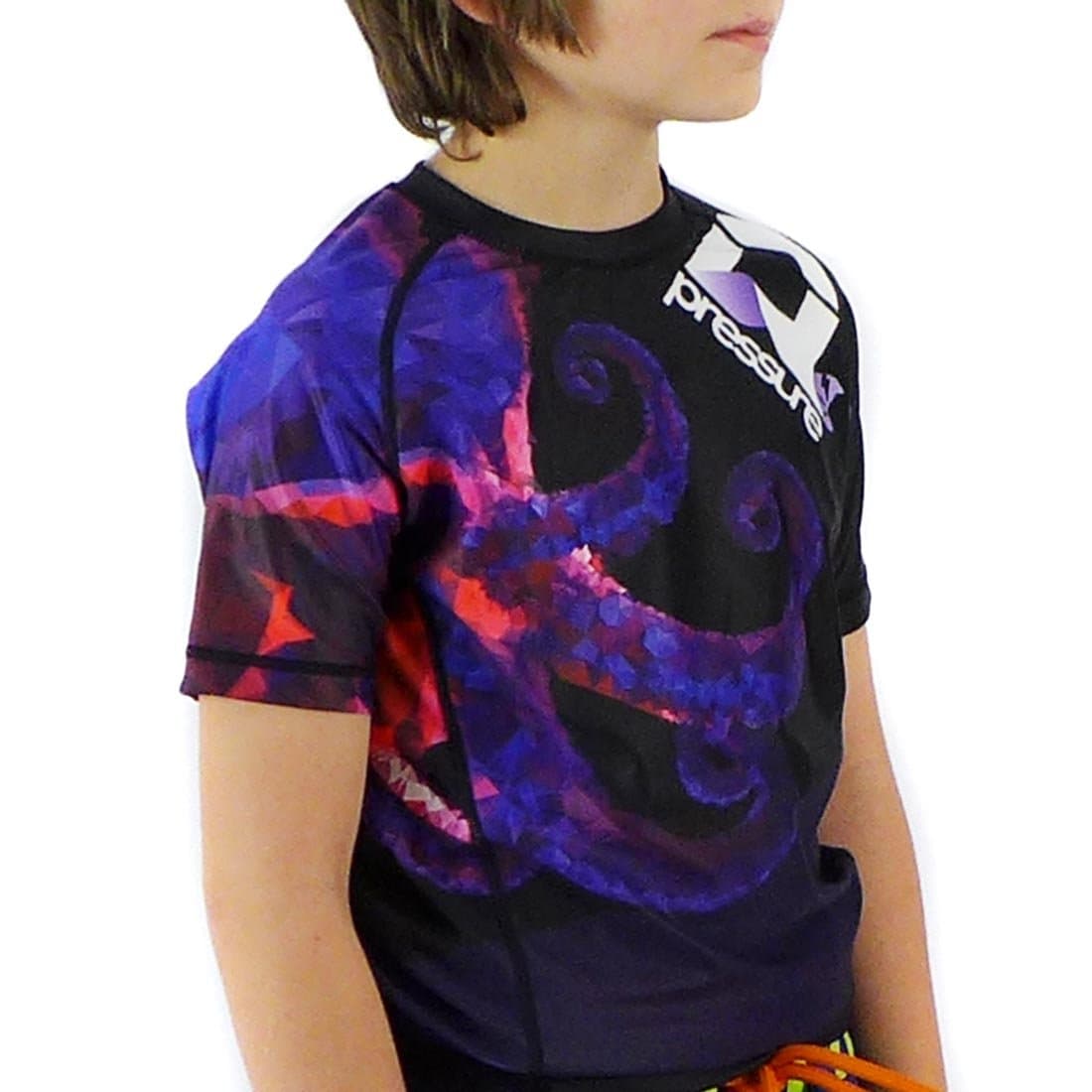 Pressure Grappling Kid's Premium BJJ Short Sleeve Animal Rash Guards with Lockdown Band