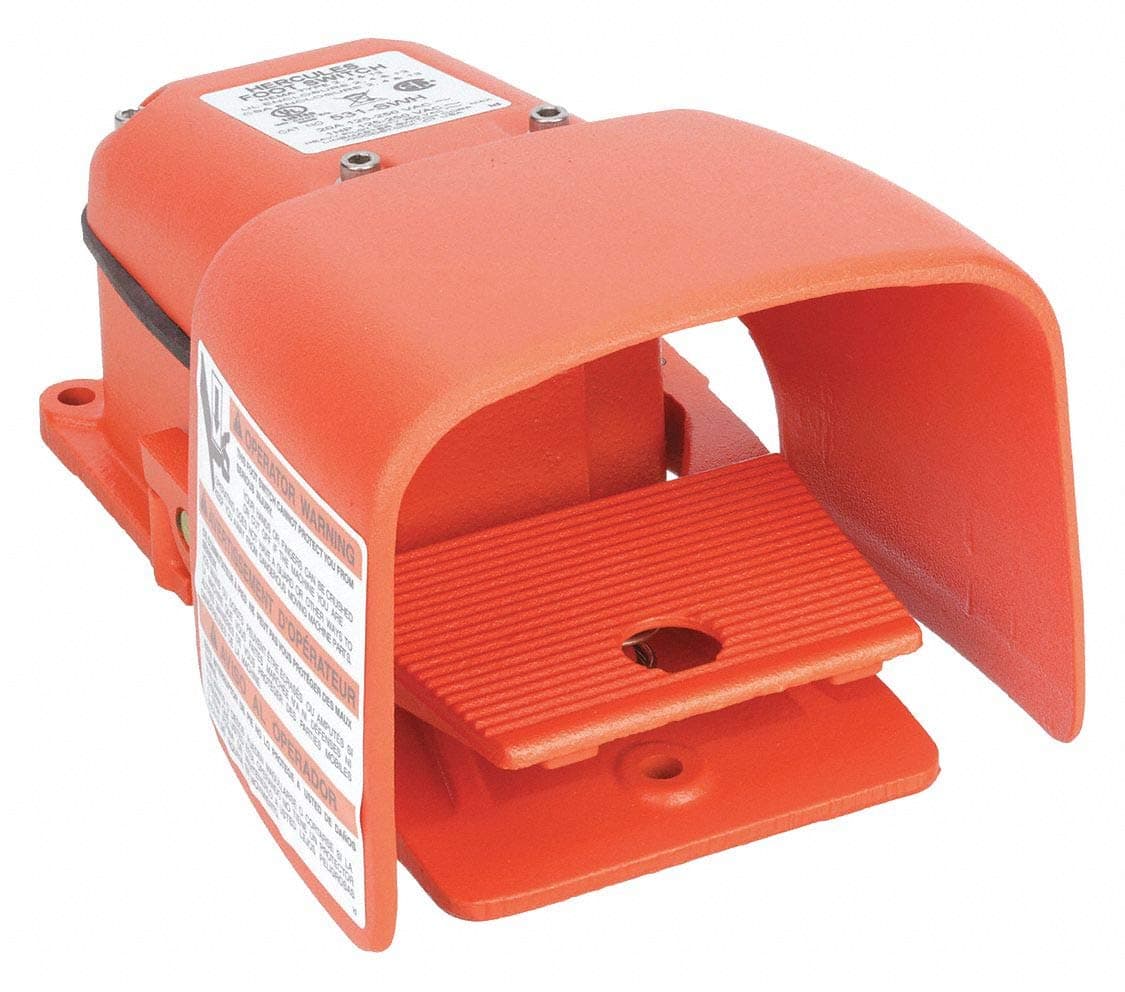 Linemaster 531-SWH Hercules Foot Switch, Electrical, Single Pedal, Momentary, Single Stage, Full Aluminum Guard, Orange