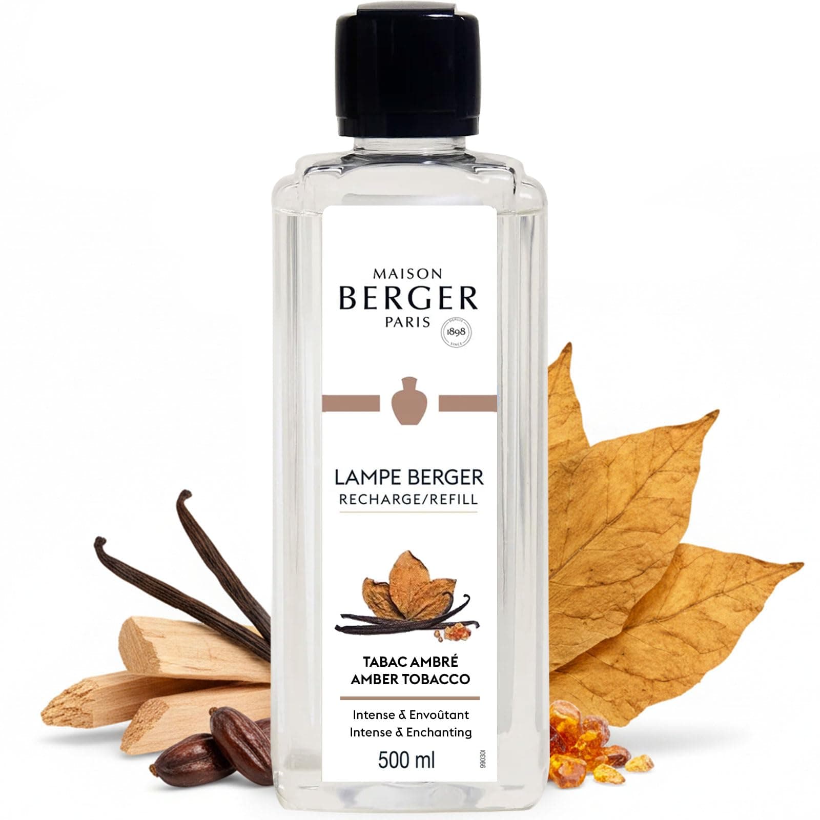MAISON BERGER Amber Tobacco Lampe Berger Refill, 500 ml (16.9 fl oz), 2-in-1 Catalytic System, Neutralizes Odors and Diffuses Fragrance, Black Pepper, Apple, Patchouli, Made in France