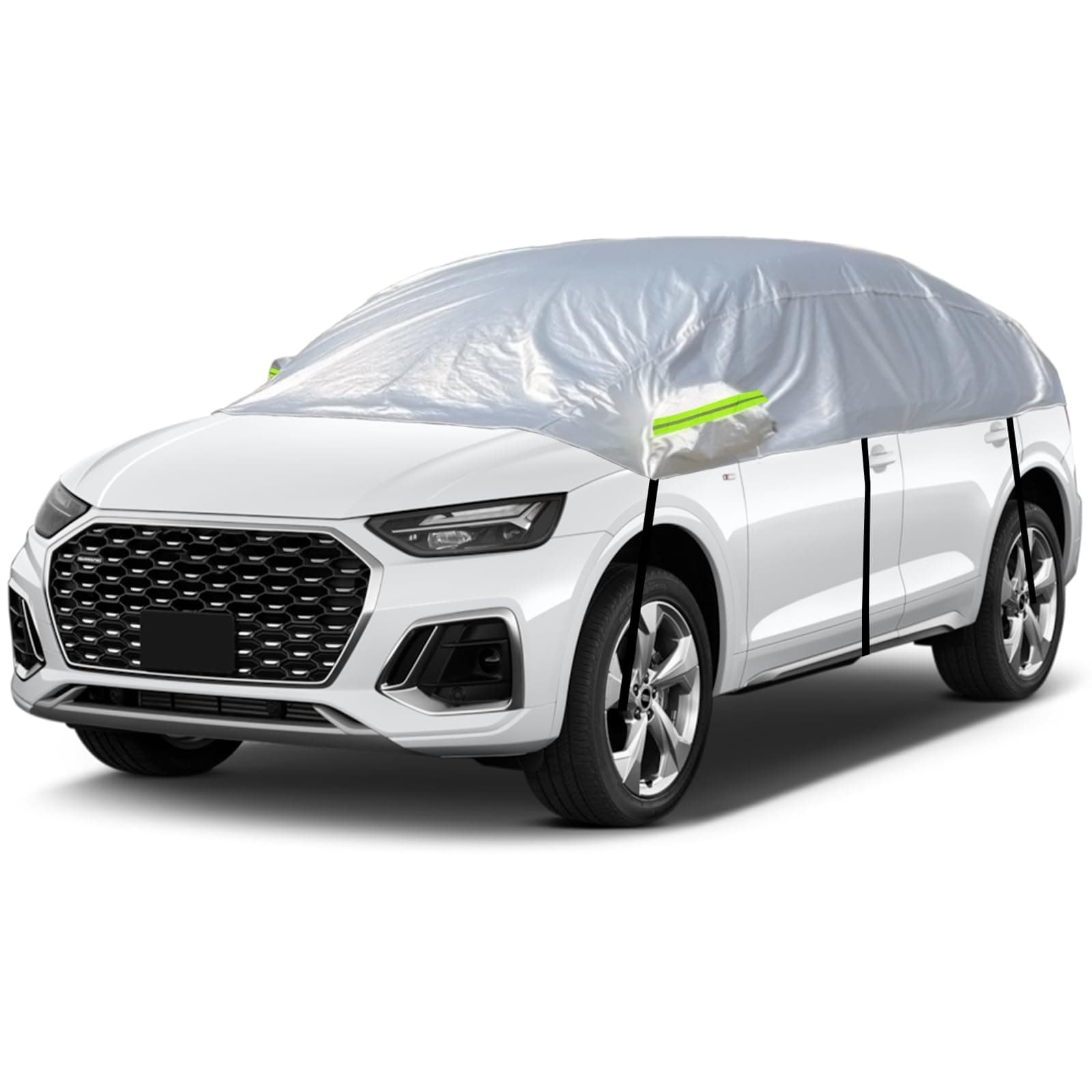 Half Car Cover Waterproof, Universal Car Top Cover for Outdoor Indoor Snowproof Dustproof UV Resistant All Weather(for SUVs Up to 4.5-5.5M)