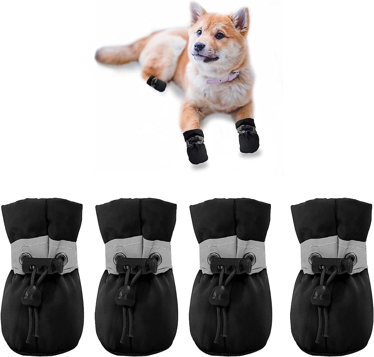 Dog Shoes for Small Dogs, Puppy Dog Boots & Paw Protector for Winter Snowy Days, Anti-Slip Sole Dog Booties for Indoor Hardwood Floor 4PCS (Black, Size: 5)
