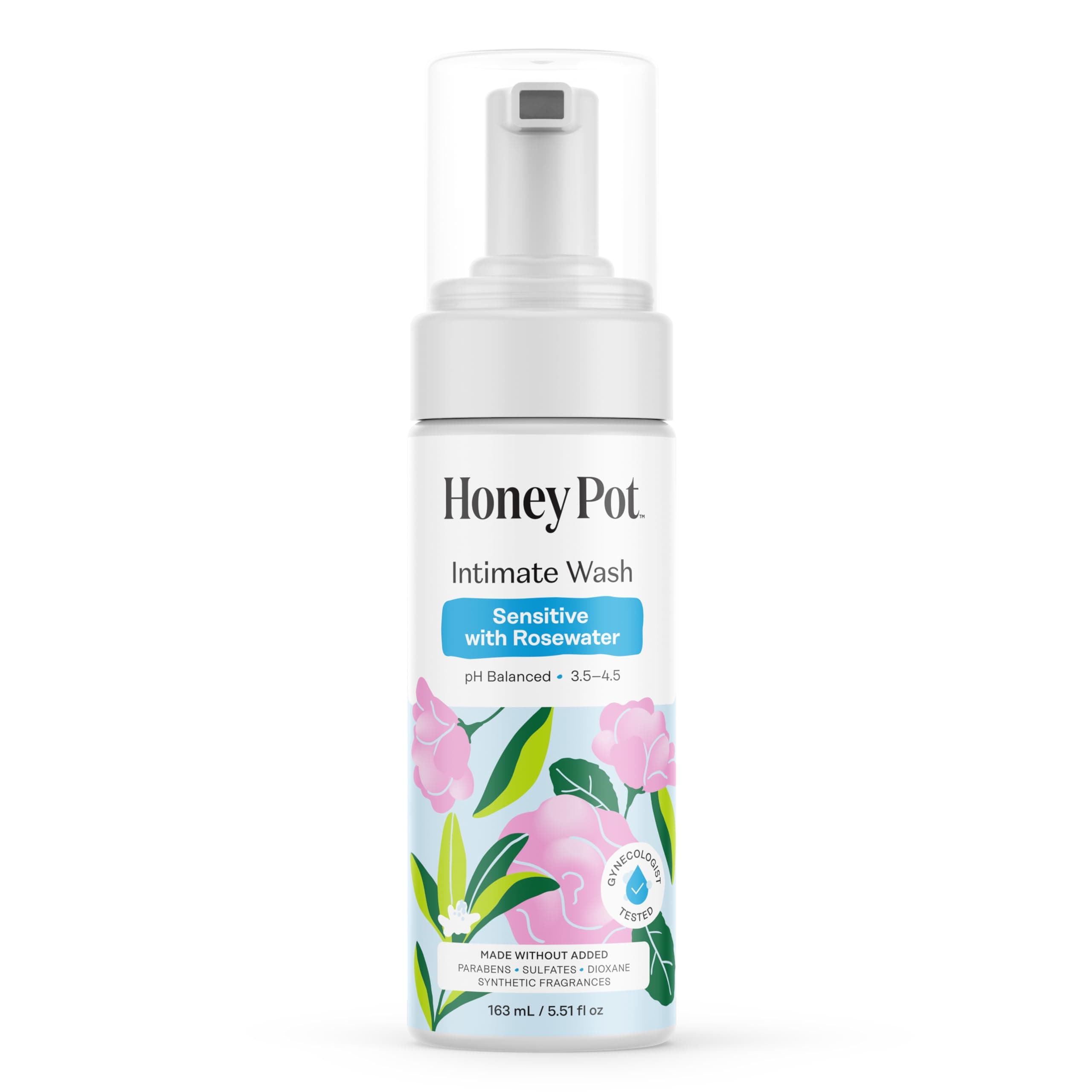 Intimate Wash, Sensitive with Rosewater, 5.51 fl oz (163 ml), The Honey Pot Company
