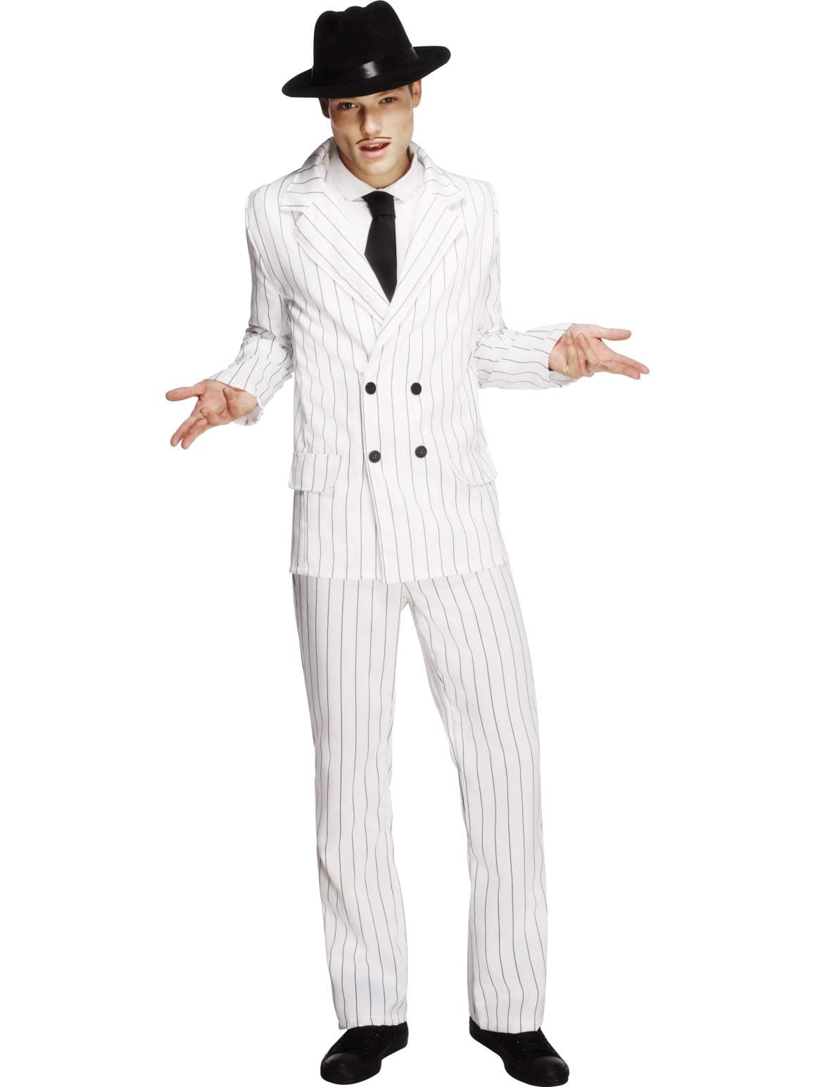 Smiffys Gangster Fever Costume - Jacket, Pants and Tie - White (Stripe Black),Medium
