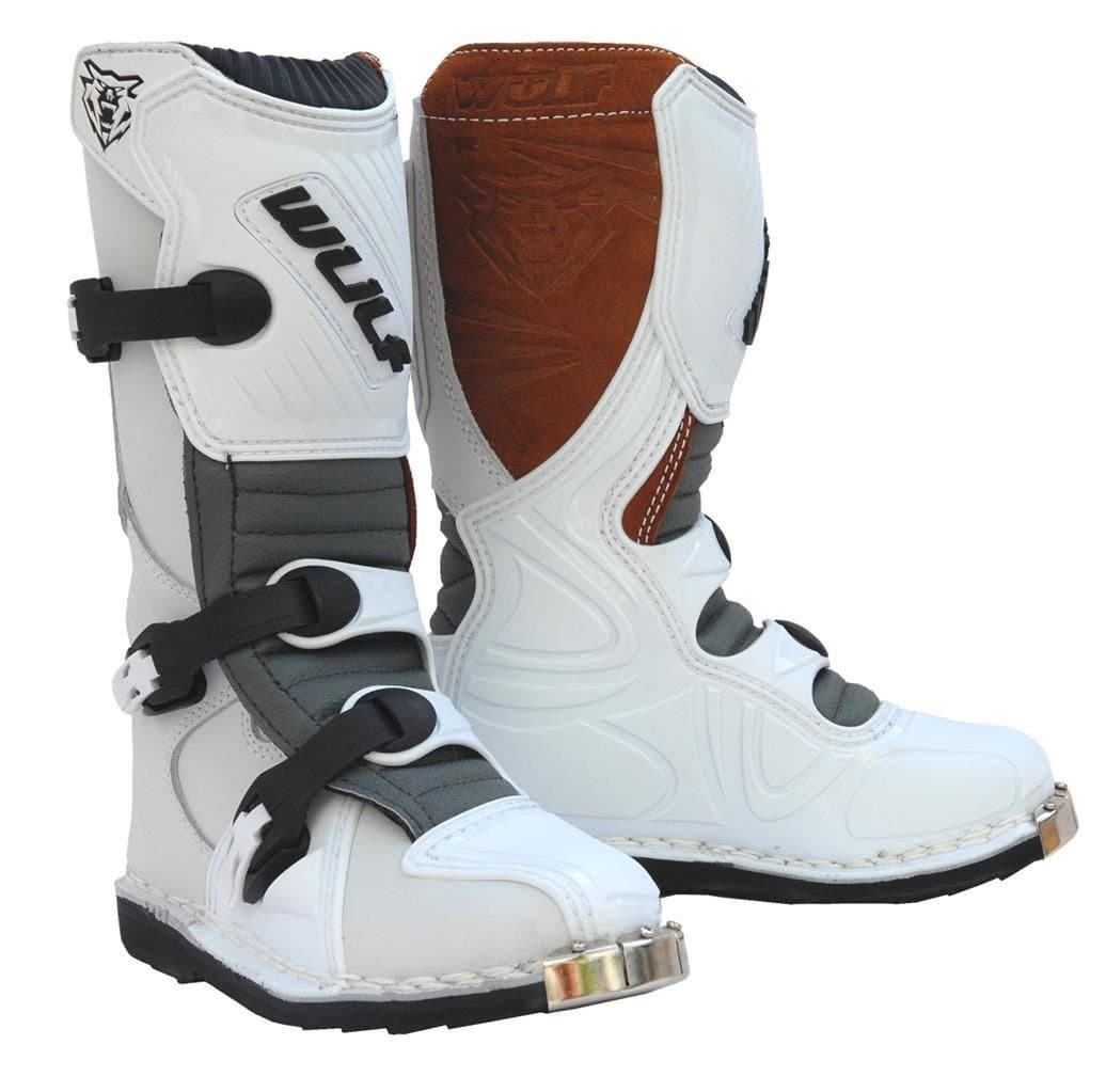 Wulfsport Cub LA Junior Kids Leather Motocross Boots (EU 35 / UK 3, White)