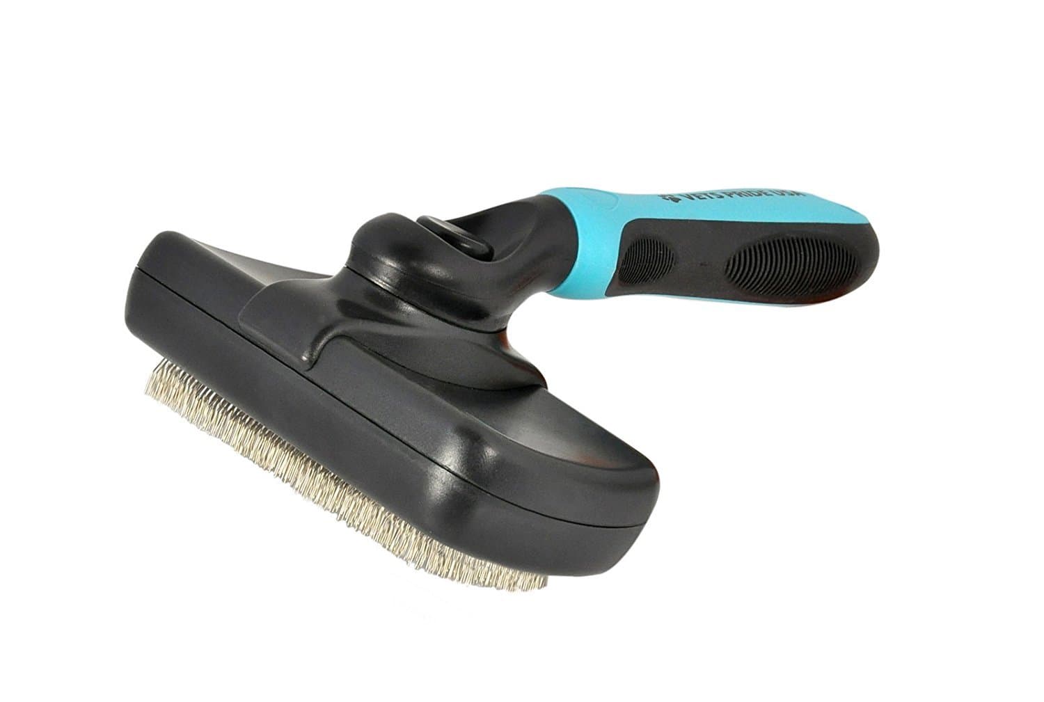 Vets Pride USA Self-Cleaning Slicker Dog Brush for Shedding - Cat and Dog Grooming Brush Removes Tangled Hair and Loose Undercoat - Easily Remove Hair from Shedding Brush with Press of a Button