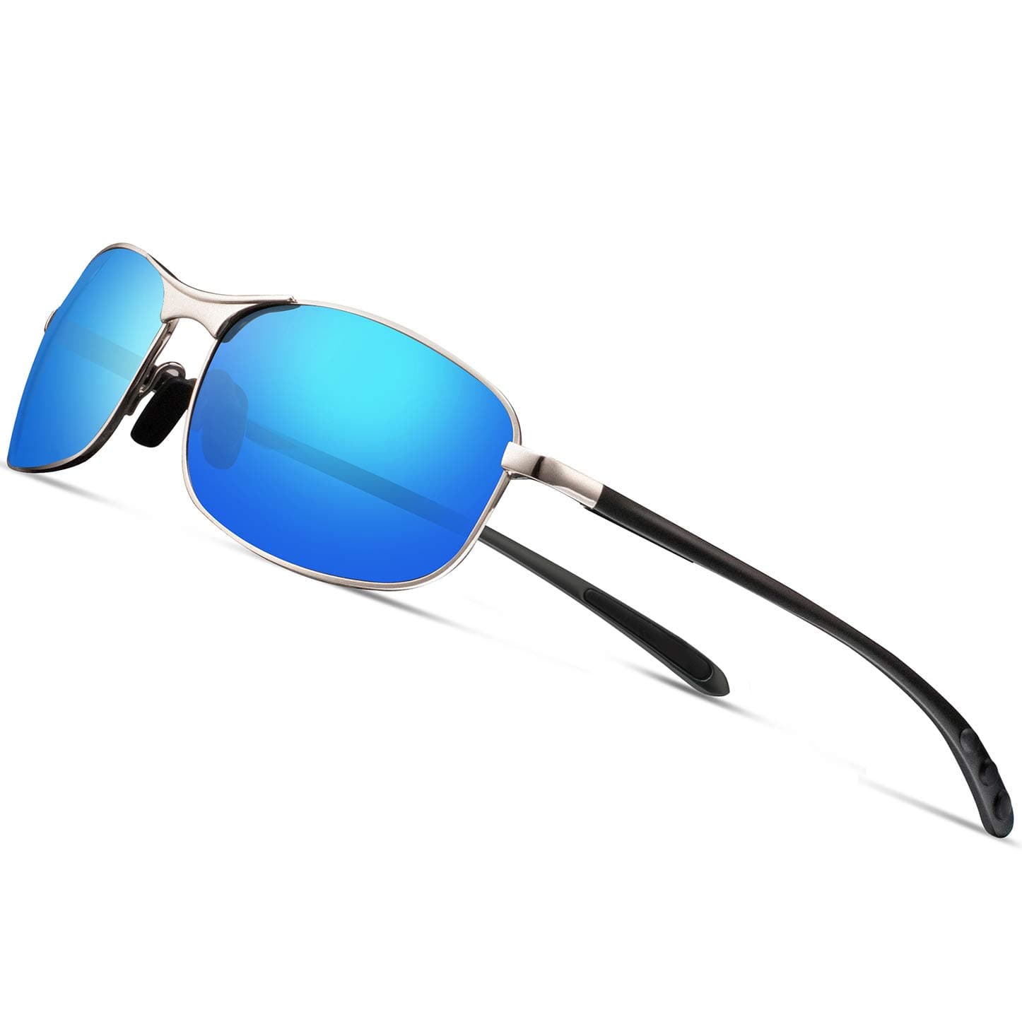 Rectangular Sport Polarized Sunglasses for Men - Feirdio Mens Sunglasses Sports Metal Frame 100% UV protection 2268 (blue/Silver)