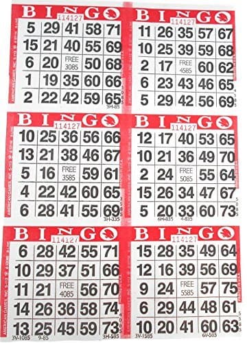 6 on Red Bingo Paper Cards - 500 sheets - 3000 cards