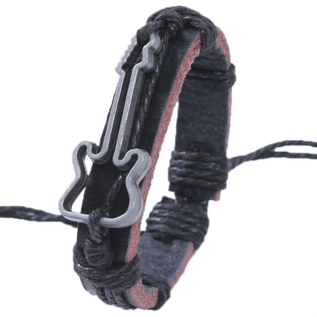Sunnyshopday Leather Bangle Bracelet Hand Chain Guitar Pattern Jewelry Wholesale Men Women (1022black)