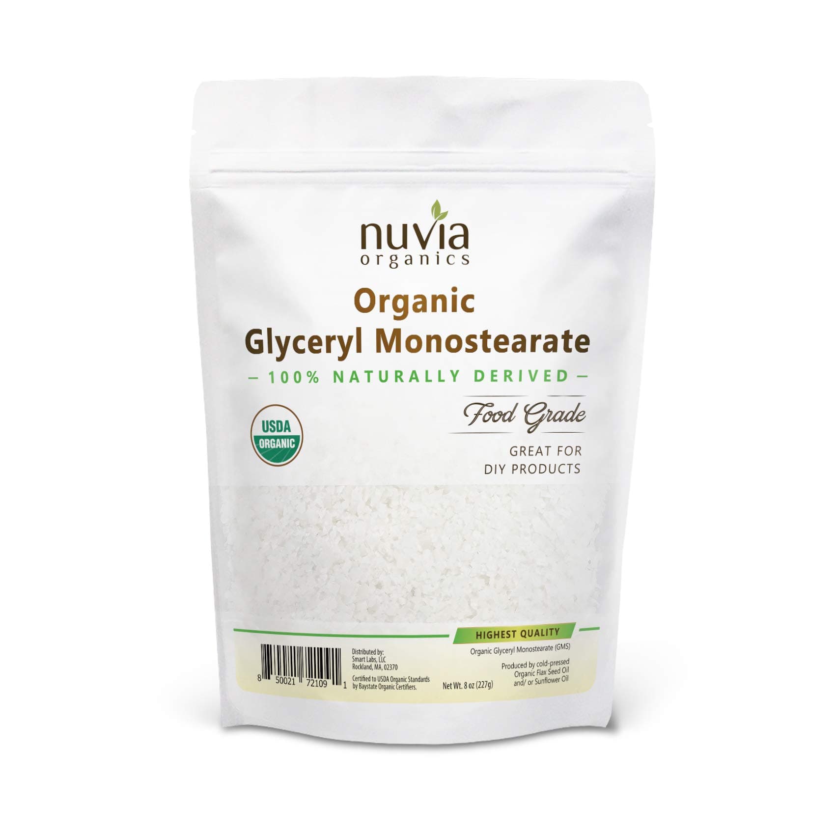 Nuvia Organics Glyceryl Monostearate - USDA Certified Organic, 100% Naturally Plant Derived; 8 oz