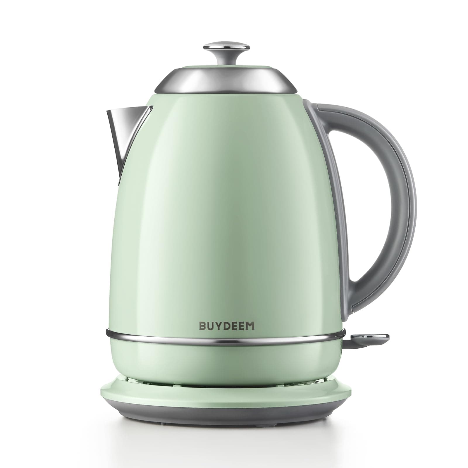 BUYDEEM K640 Stainless Steel Electric Tea Kettle with Auto Shut-Off and Boil Dry Protection, 1.7 Liter Cordless Hot Water Boiler with Swivel Base, 1440W, Cozy Greenish