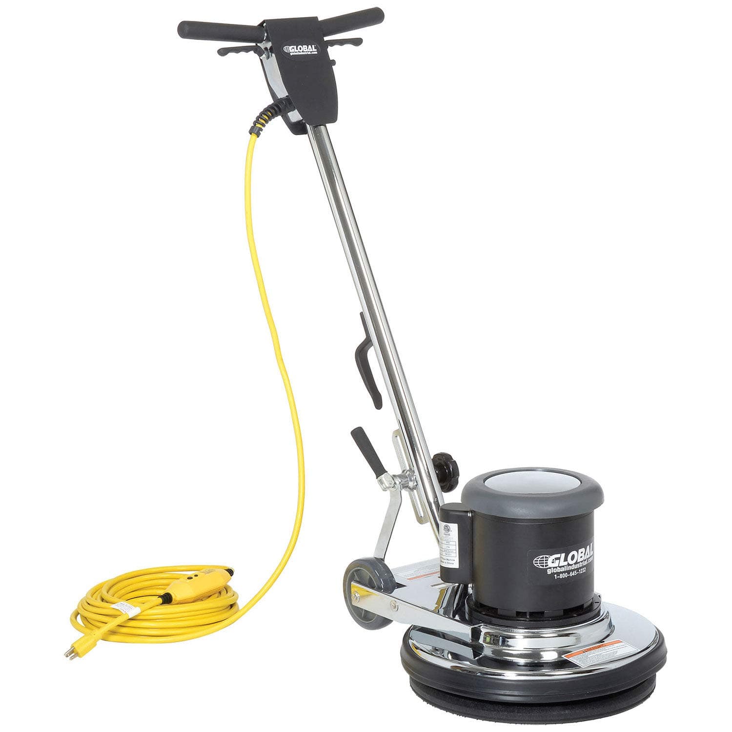 Global Industrial Corded Low Speed Floor Machine, 17" Cleaning Path, Durable Stainless Steel Construction, Heavy-Duty 1.5 HP Motor, 50'L Safety Power Cord with GFCI Plug