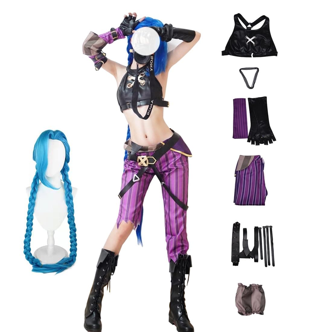 Anime Cosplay Women Halloween Full Costume with Blue Wig