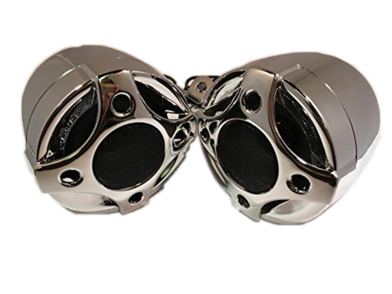 Shark Motorcycle Marine 100 Watt 3 X 3.5 Inch High Quality Waterproof Pair of Speakers with Mirror Brackets, Chrome Finish, Model SPK3080