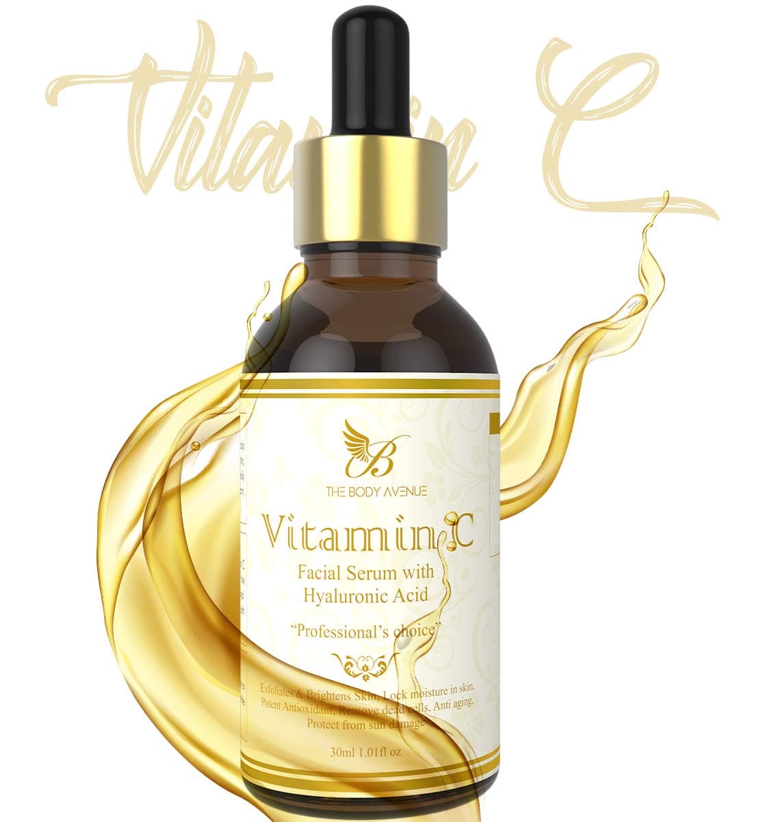 The Body Avenue Vitamin C 20% Serum with Vitamin E and Hyaluronic Acid - Skin Brightening, Anti Aging, Dark Circles, Sun Protection - 30ml