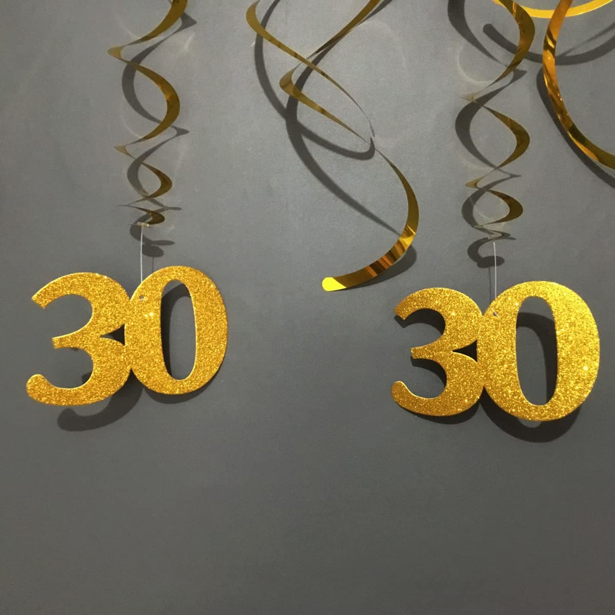 30th Birthday Decorations for Women, Gold Glitter Ceiling Hanging Swirl for 30 Birthday Anniversary Shiny Decor –24 pc (Gold)