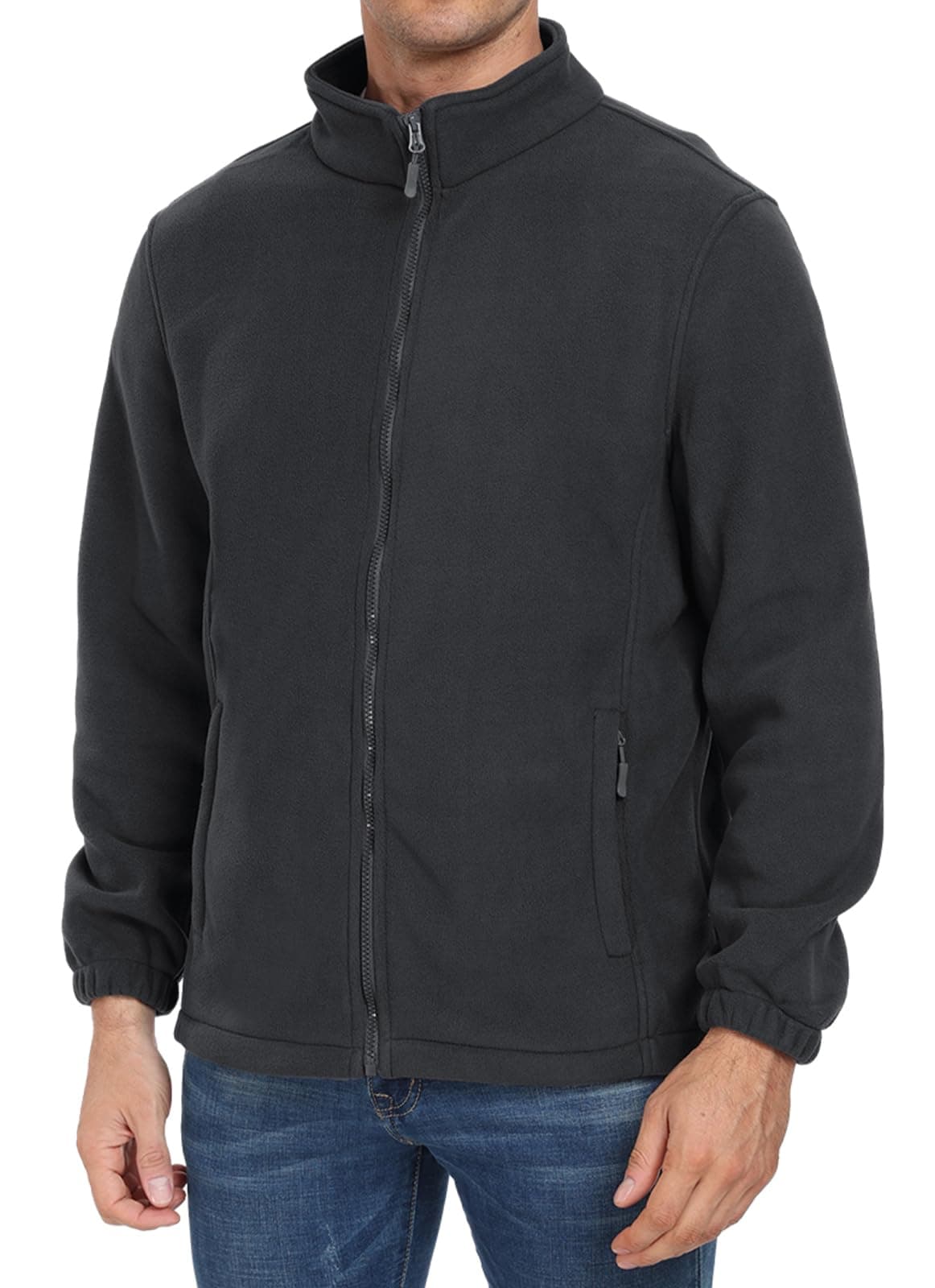 PEGENO Men's Fleece Jacket Stand Collar Casual Soft Warm Coats With Zipper Pocket
