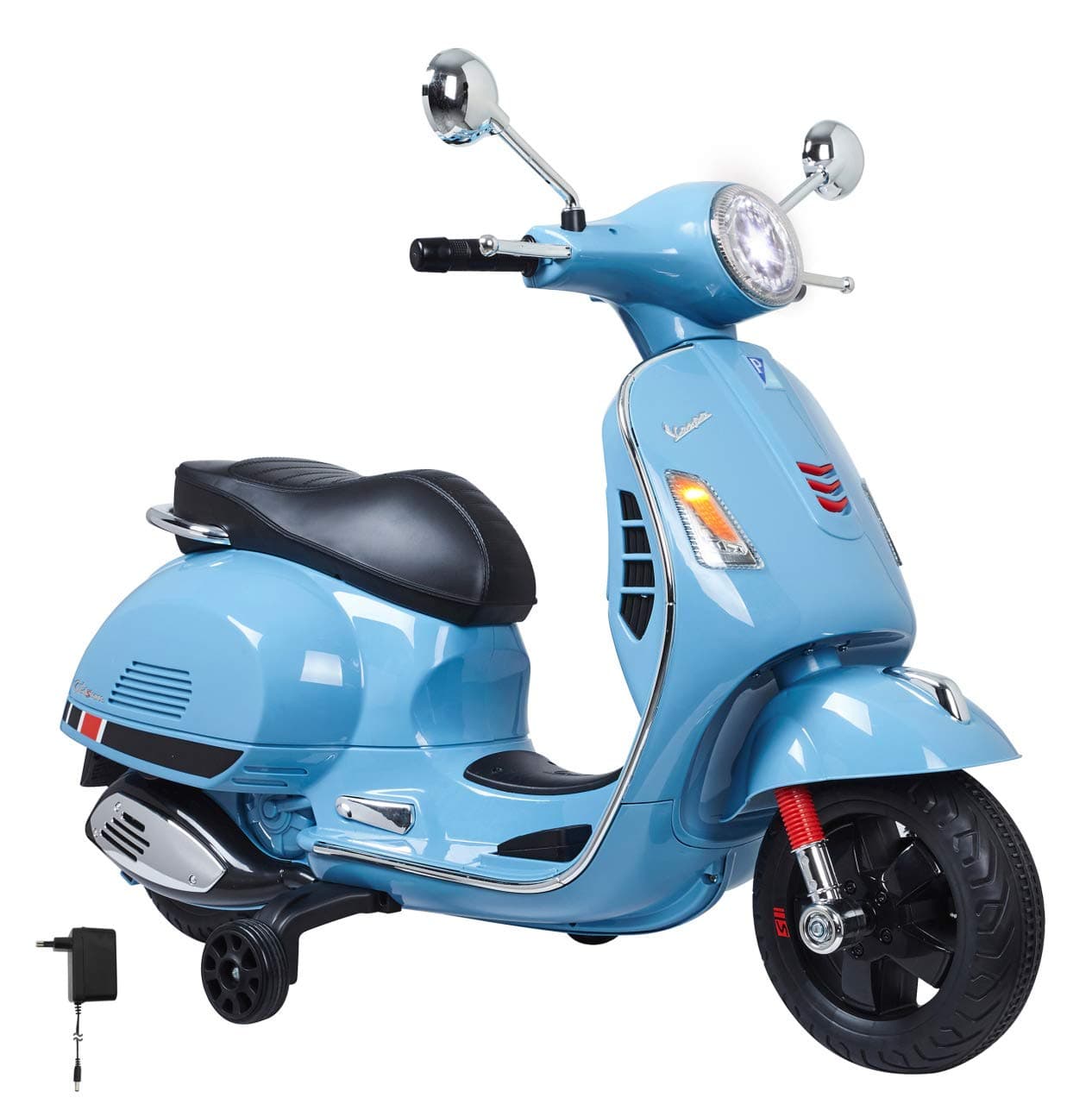 Jamara 460347 - Ride-on Vespa Blue 12V 500 Ma – Powerful Battery, LED Lights, Ultra-Grip Wheels, Sd, Aux, USB