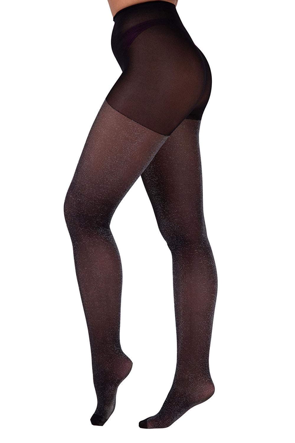 Essexee Legs Women's Lurex Tights. EL574. 30DEN. 1 Pair. Black-Silver. (Medium)
