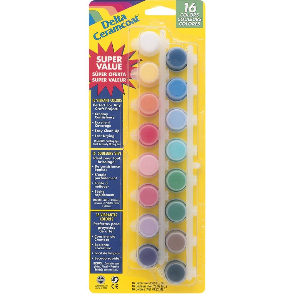 Plaid:Delta Ceramcoat Acrylic Paint Pots 16/Pkg-Vibrant, Other, Multicoloured, 4.93 ml (Pack of 16)