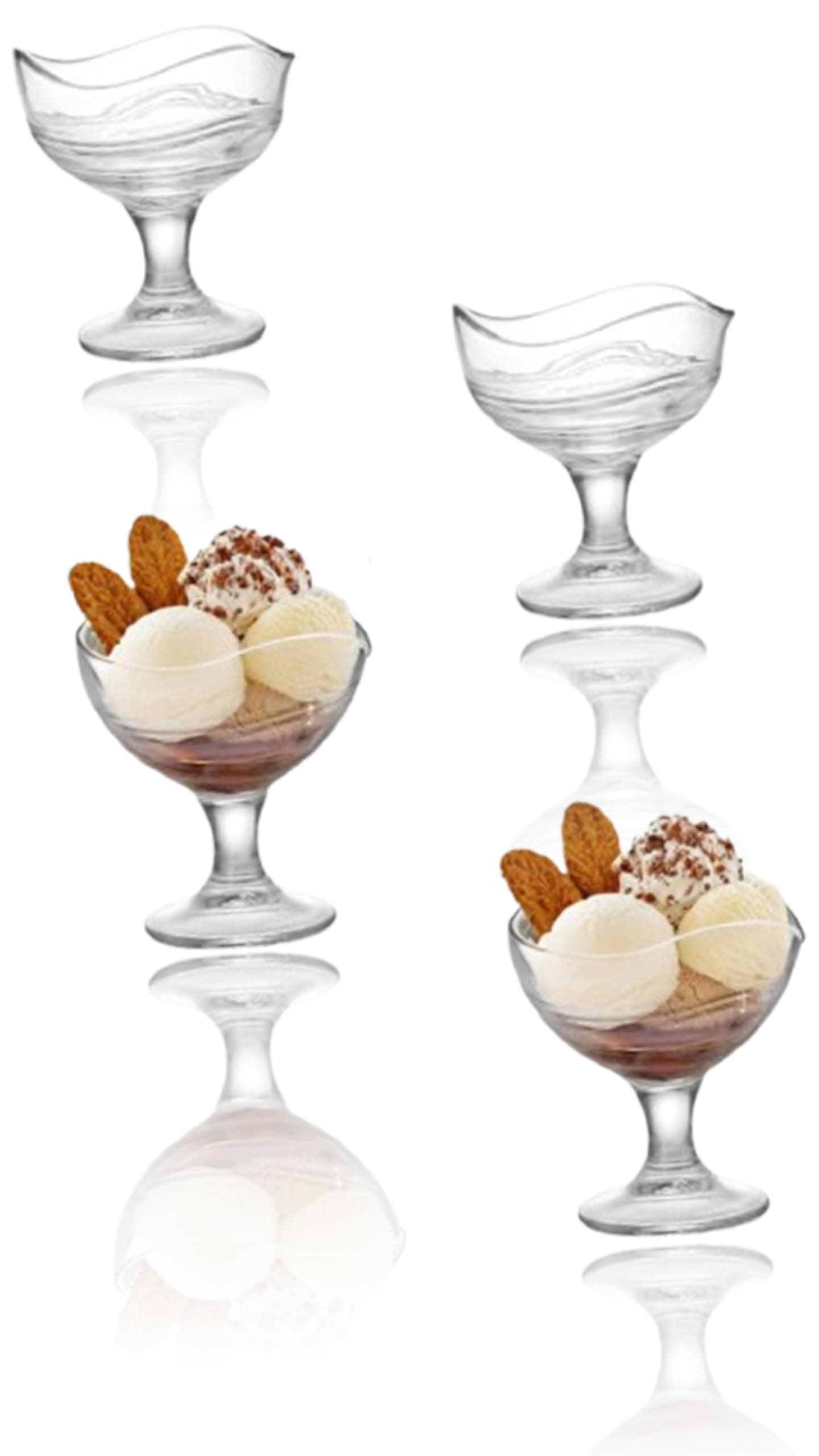 Sweet seven 4 Pack Glass Footed Dessert Bowl - 8oz Ice Cream Cup for Sundae, Salad, Trifle, Clear Heavy-Duty Parfait Fruit Cup