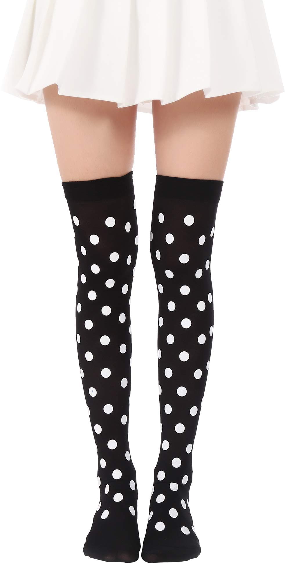 Over Knee Long Stockings Dots Tights High Socks Opaque Costume Stockings Cosplay Knee-High Socks(03 Dots Black White 2)