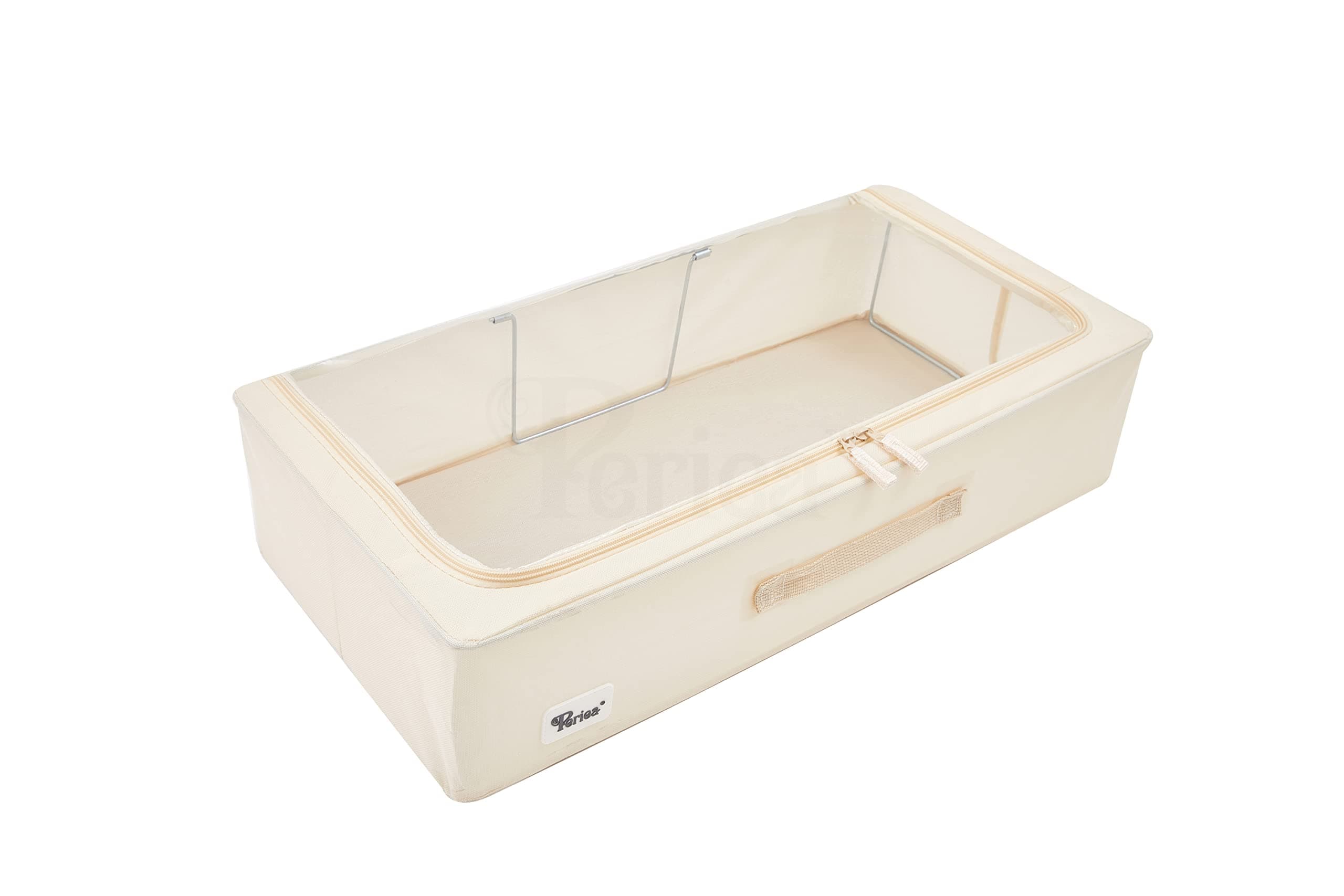 Periea 'Casey' Underbed Storage Boxes with Lids - Foldable, Stackable, and Space-Saving Organiser to Keep Your Space Tidy and Clutter-Free - Cream - Medium