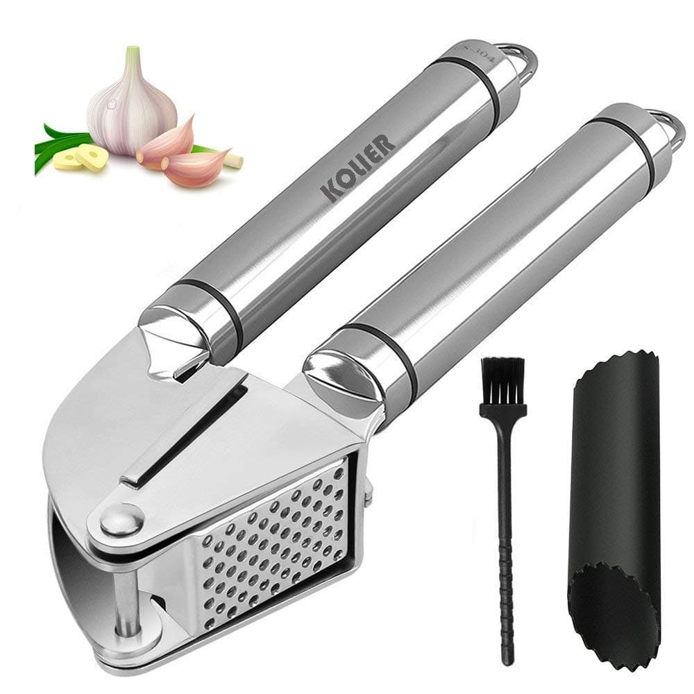 Garlic Press, KOLIER Stainless Steel Garlic Masher, Heavy Duty Garlic Crusher with Silicone Peeler
