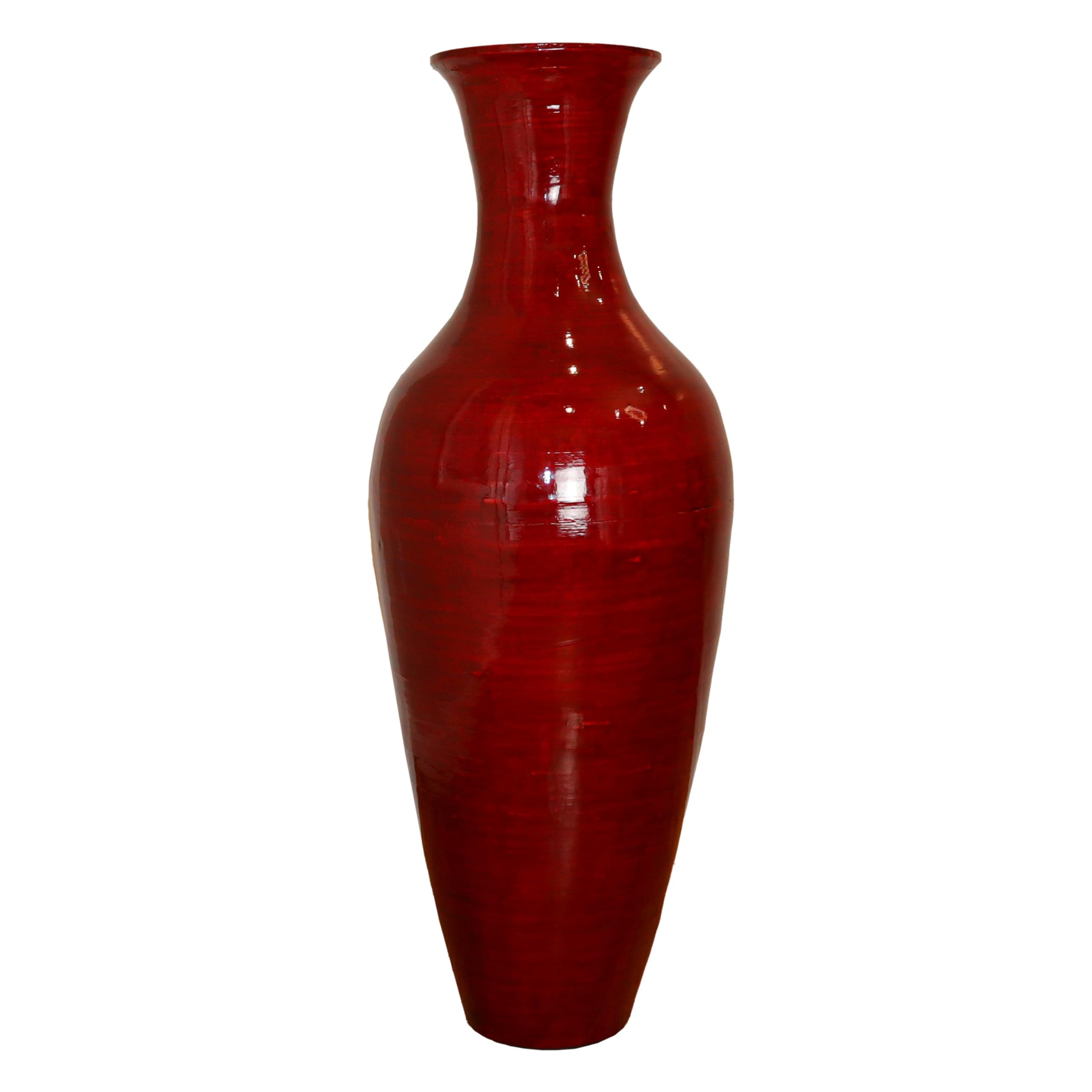 Uniquewise Modern 37 inch Tall Classic Bamboo Floor Vase Handmade for Dried Flowers Branches Fillers Elegant Look, Home Decor for Any Dining Room, Living Room, Entryway, Or Office, Red