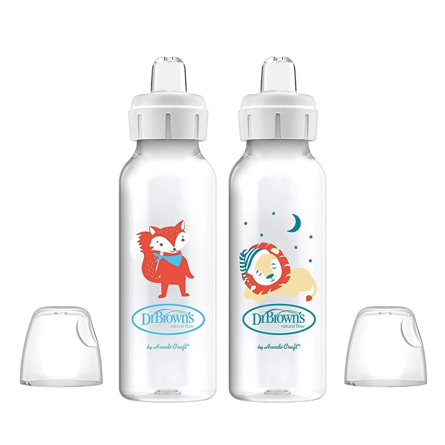 Milestones™ Narrow Sippy Bottle, 100% Silicone Soft Sippy Spout, 8oz/250mL, Fox & Lion, 6m+