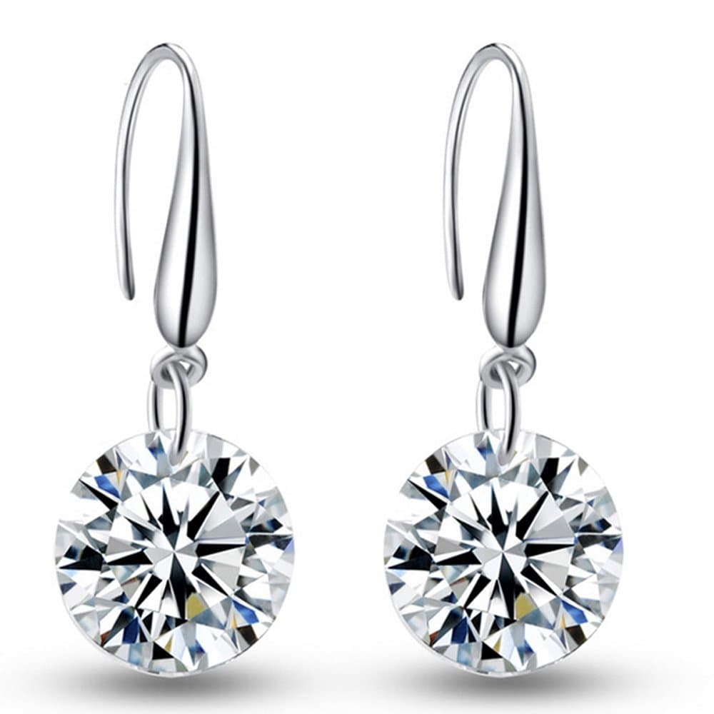 925 Sterling Silver Diamante Clear Crystal Drop Earrings Bridal Sparkling Crystal Drop Earrings