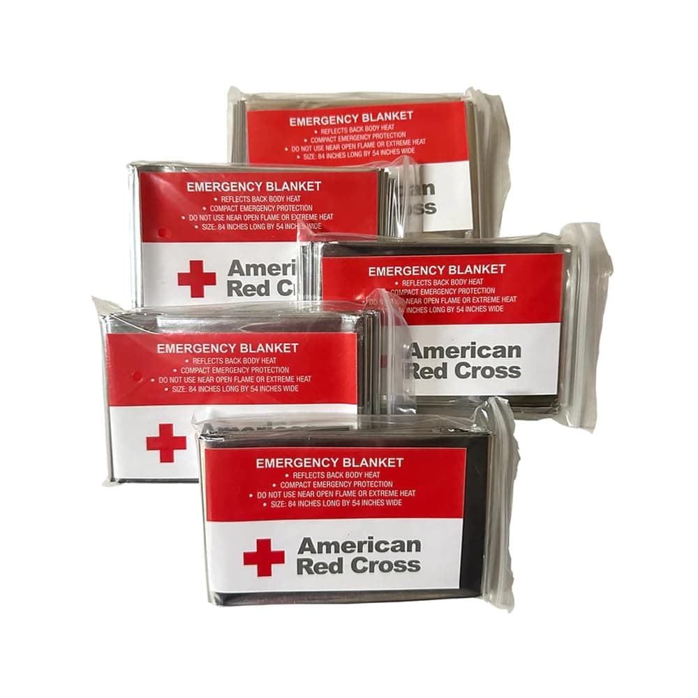 American Red Cross Officially Licensed Product Emergency Reflective Blankets, 5 Pack, Body Warmer Survival Blanket, 52” W x 84” L